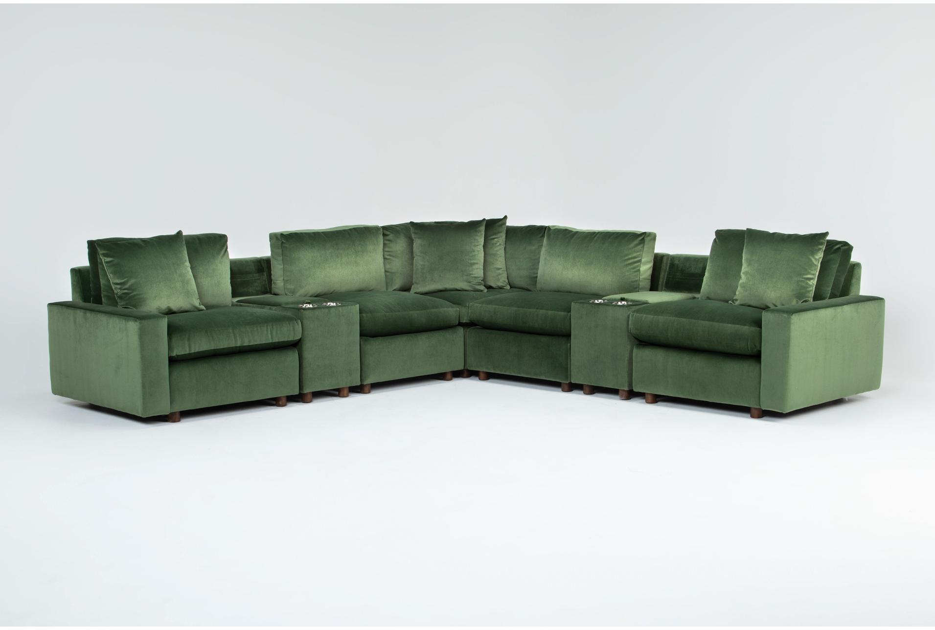 siena forrest green performance velvet fabric 7 piece modular flexsteel sectional with dual console storage cupholders and usb 1 siena forrest green performance velvet fabric 7 piece modular flexsteel sectional with dual console storage cupholders and usb