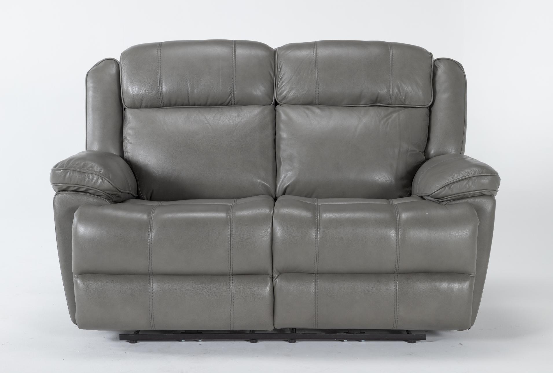 eckhart grey leather 65" power reclining loveseat with power headrest & usb 1 eckhart grey leather 65" power reclining loveseat with power headrest & usb