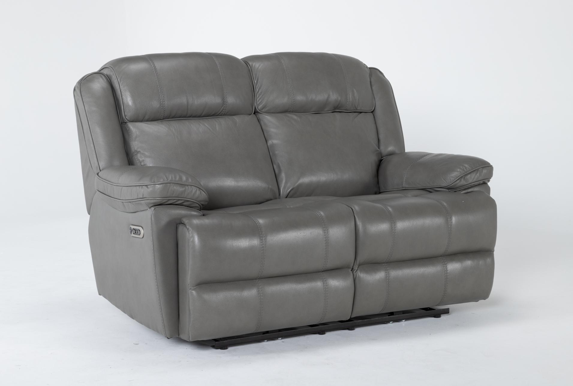 eckhart grey leather 65" power reclining loveseat with power headrest & usb 12 eckhart grey leather 65" power reclining loveseat with power headrest & usb