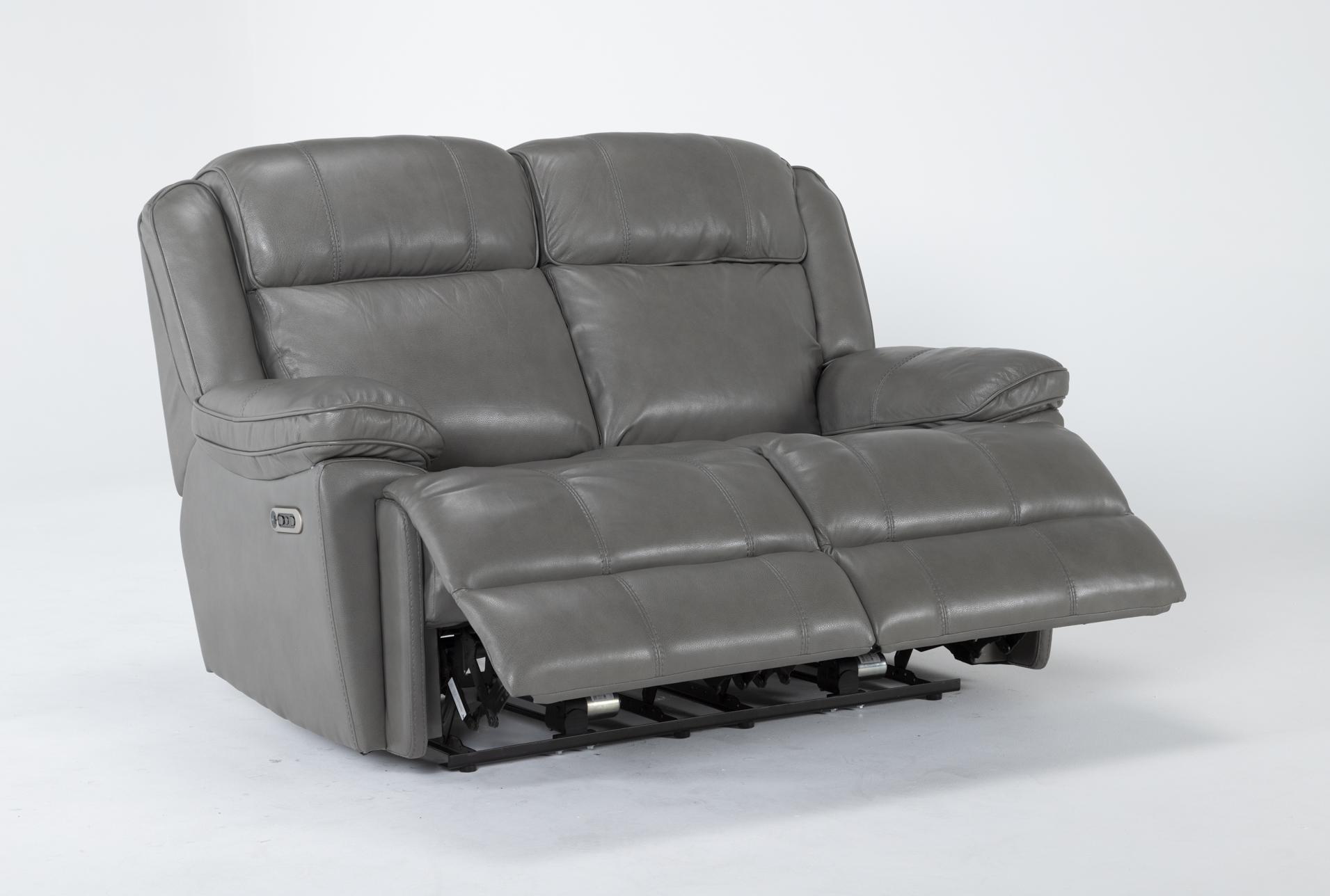 eckhart grey leather 65" power reclining loveseat with power headrest & usb 13 eckhart grey leather 65" power reclining loveseat with power headrest & usb