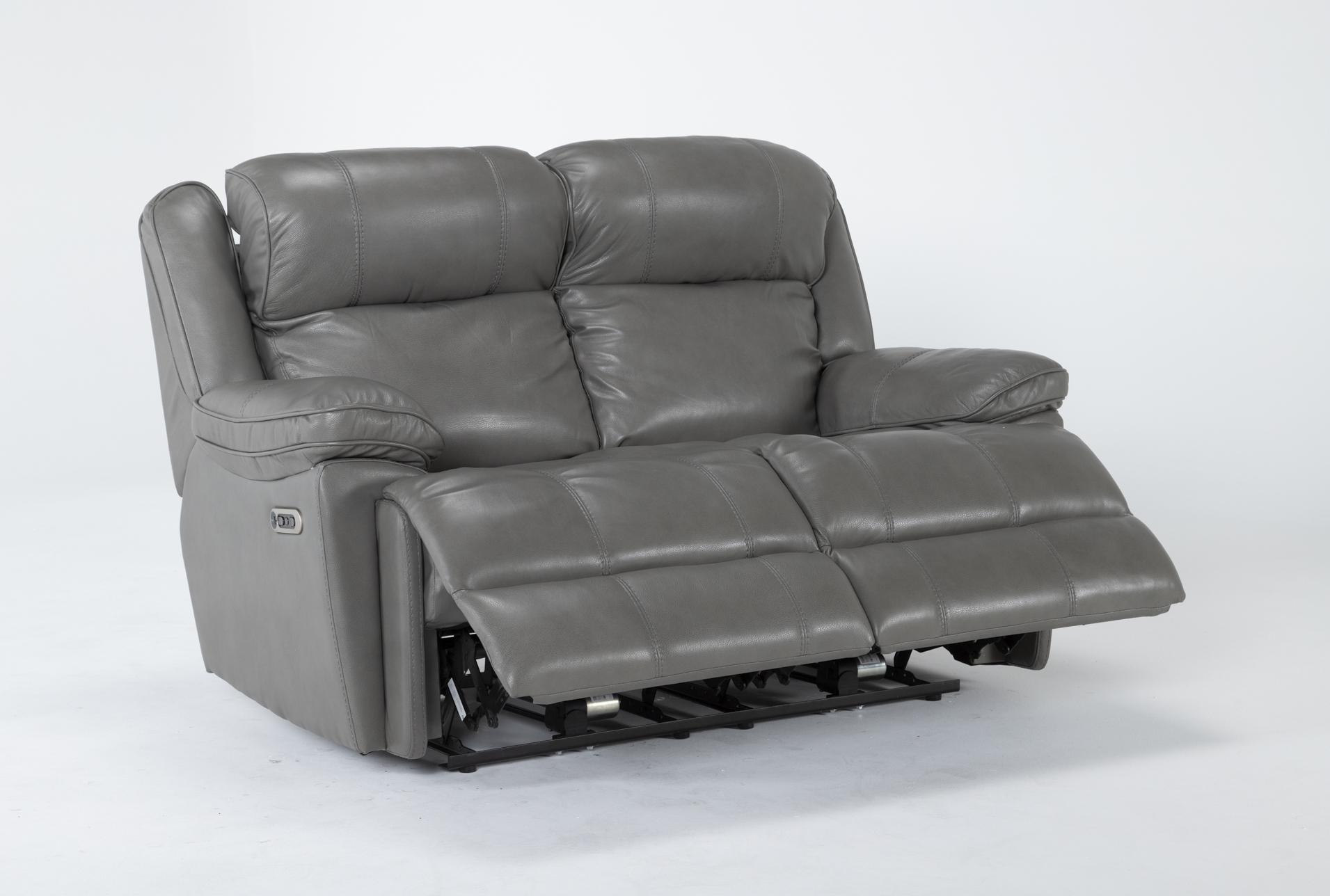 eckhart grey leather 65" power reclining loveseat with power headrest & usb 14 eckhart grey leather 65" power reclining loveseat with power headrest & usb