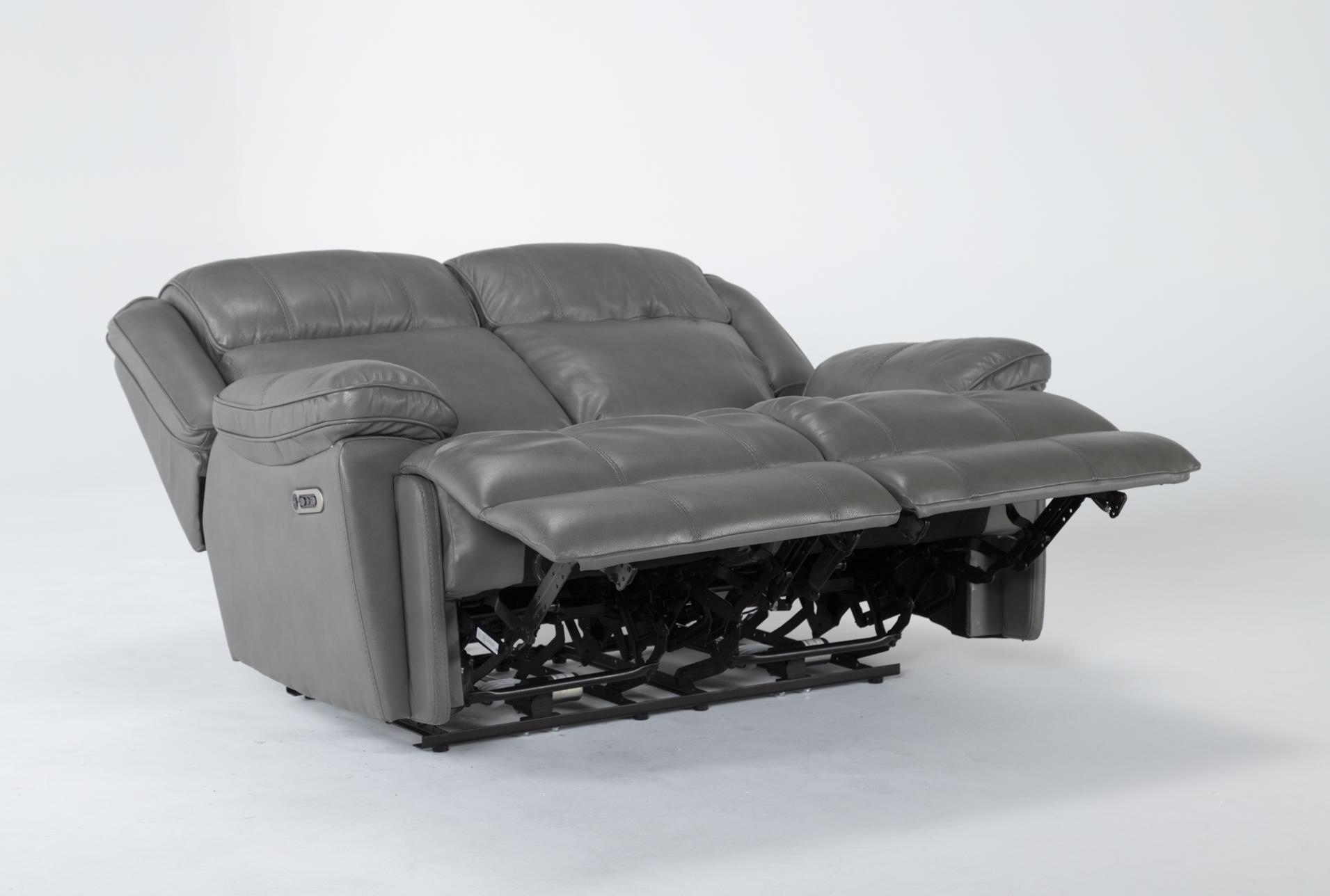 eckhart grey leather 65" power reclining loveseat with power headrest & usb 15 eckhart grey leather 65" power reclining loveseat with power headrest & usb