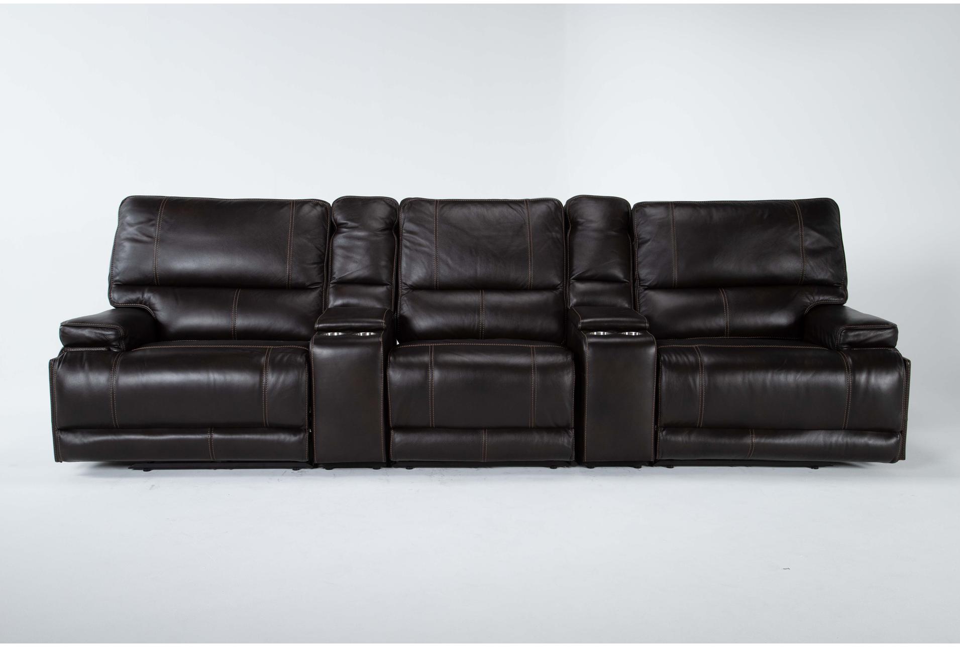 watkins coffee leather 130" 5 piece power cordless reclining modular home theater sectional with power headrest & usb 1 watkins coffee leather 130" 5 piece power cordless reclining modular home theater sectional with power headrest & usb