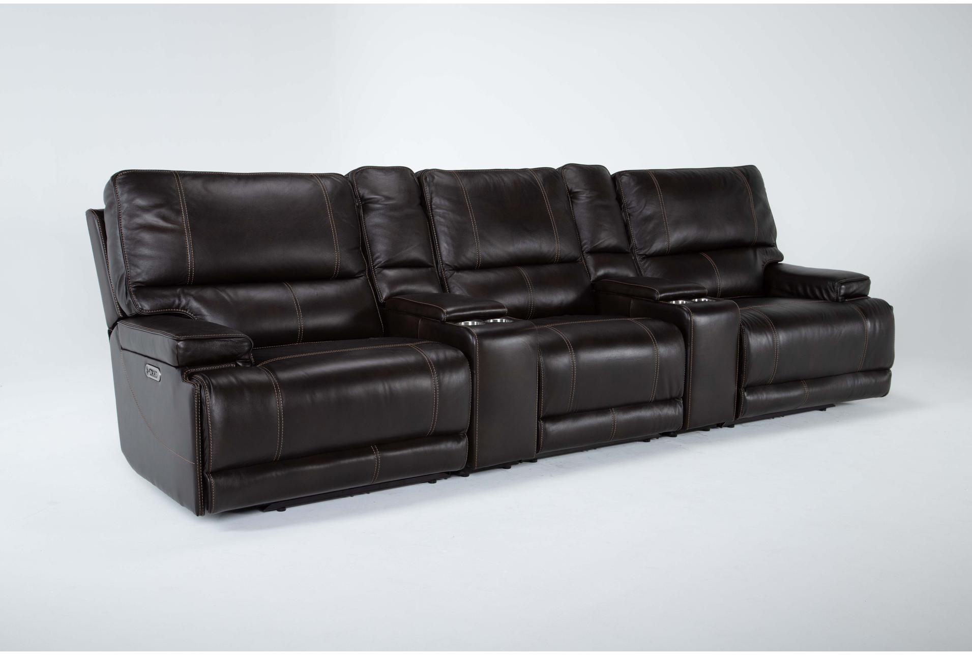 watkins coffee leather 130" 5 piece power cordless reclining modular home theater sectional with power headrest & usb 12 watkins coffee leather 130" 5 piece power cordless reclining modular home theater sectional with power headrest & usb
