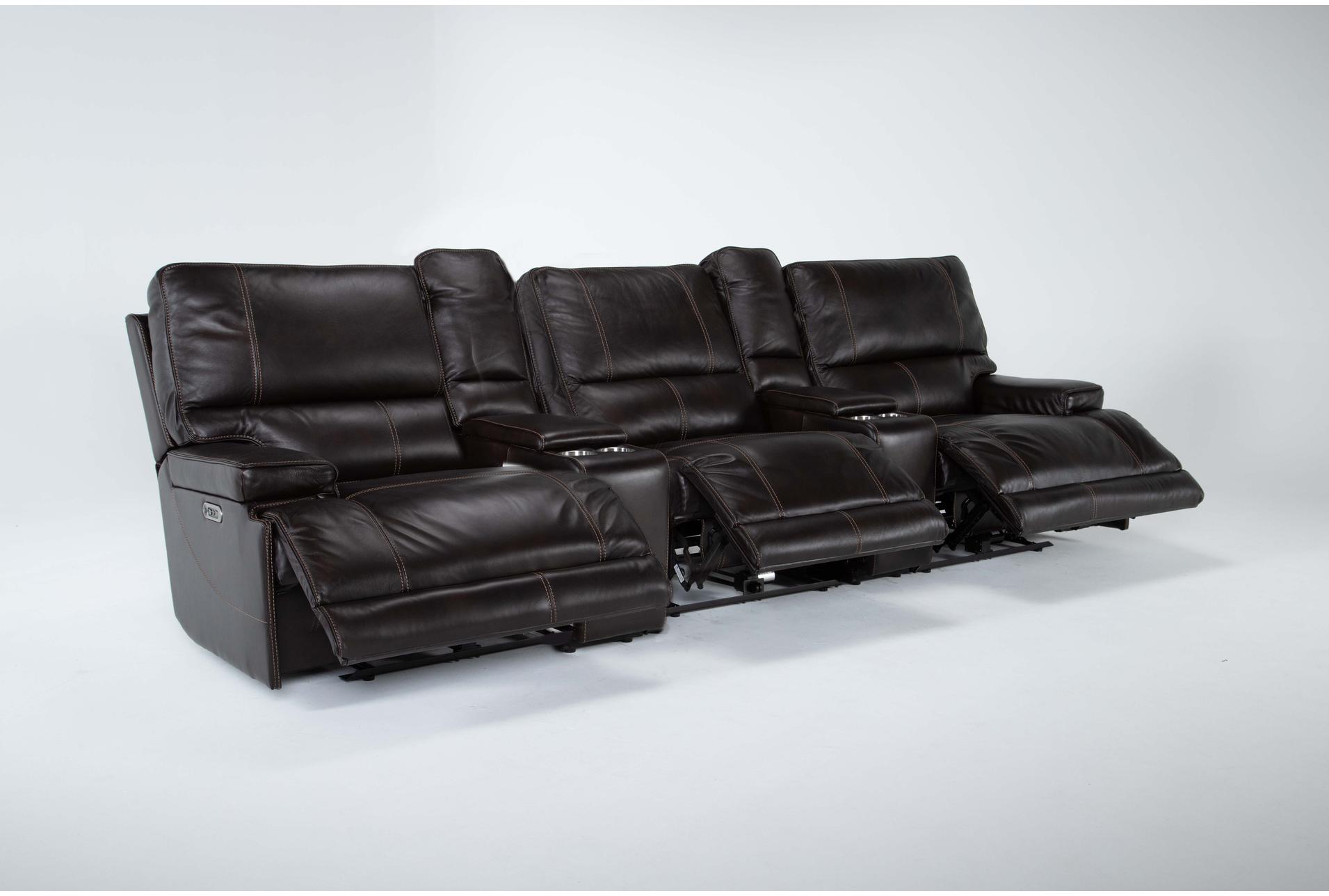 watkins coffee leather 130" 5 piece power cordless reclining modular home theater sectional with power headrest & usb 13 watkins coffee leather 130" 5 piece power cordless reclining modular home theater sectional with power headrest & usb