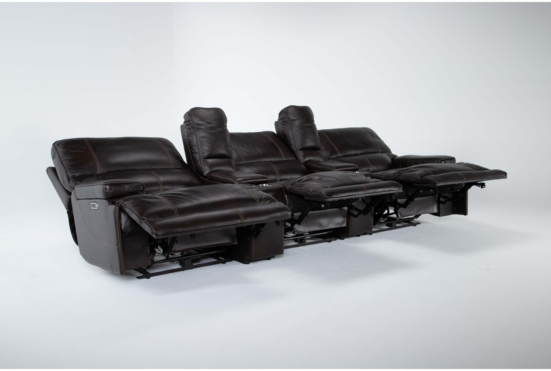 watkins coffee leather 130" 5 piece power cordless reclining modular home theater sectional with power headrest & usb 14 watkins coffee leather 130" 5 piece power cordless reclining modular home theater sectional with power headrest & usb