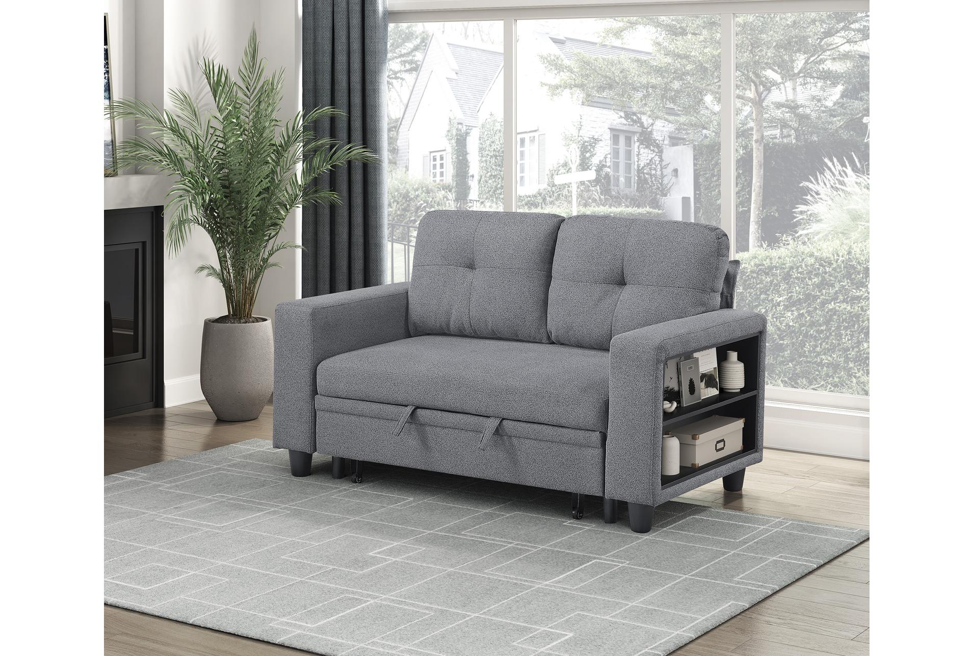 dwyer grey loveseat with pull-out bed shelves and charging ports 23 dwyer grey loveseat with pull-out bed shelves and charging ports