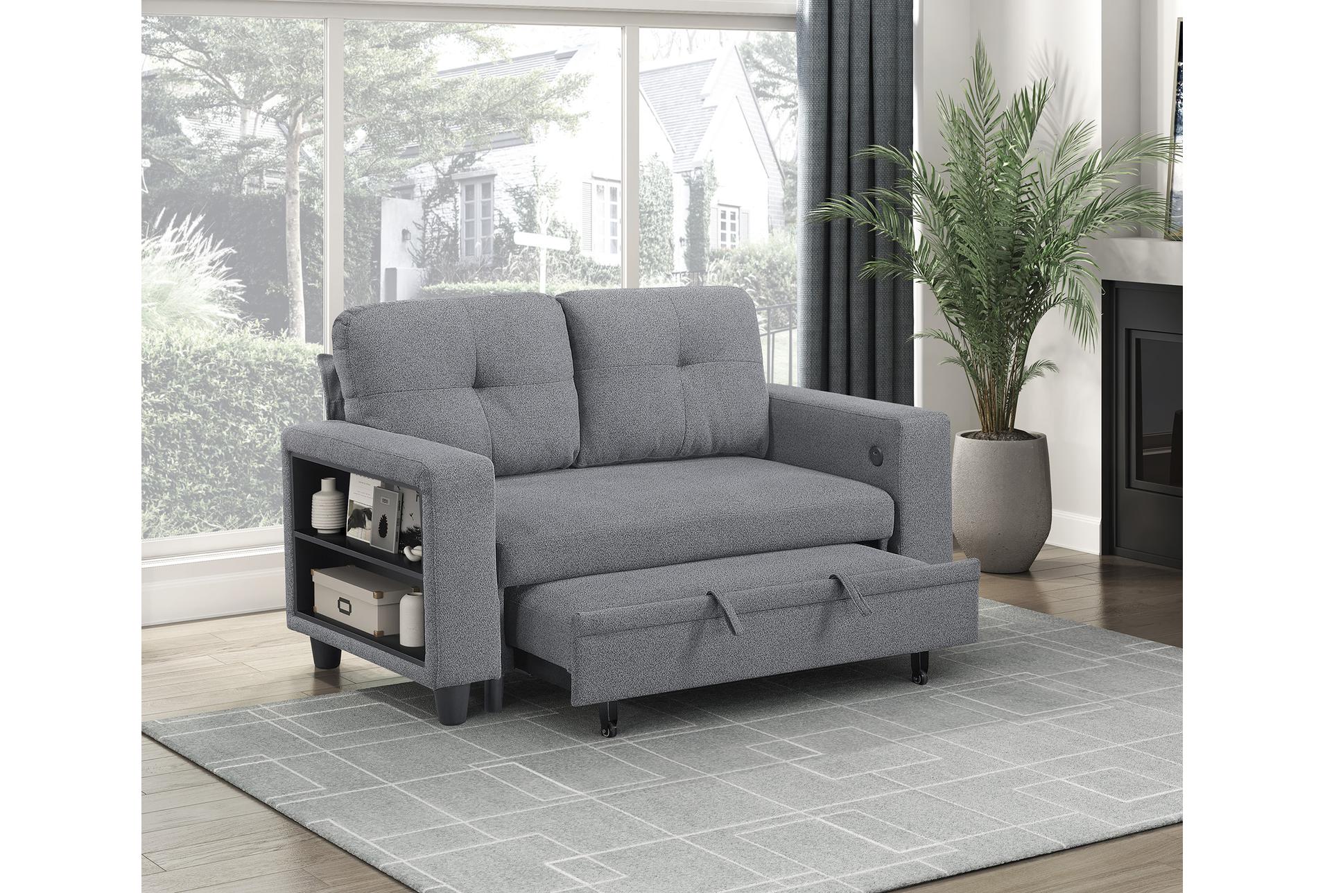 dwyer grey loveseat with pull-out bed shelves and charging ports 24 dwyer grey loveseat with pull-out bed shelves and charging ports