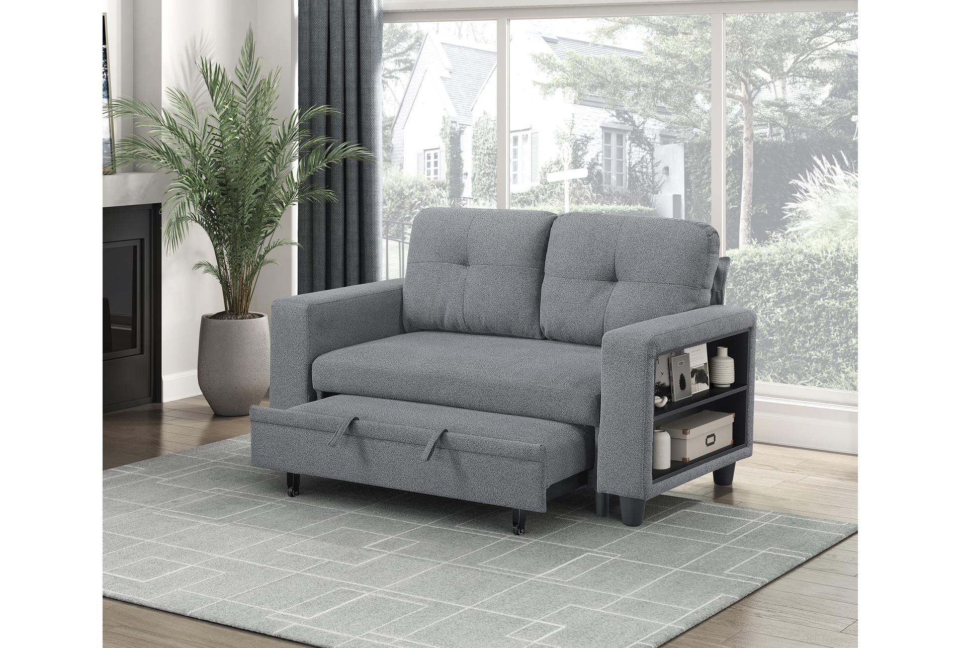 dwyer grey loveseat with pull-out bed shelves and charging ports 25 dwyer grey loveseat with pull-out bed shelves and charging ports