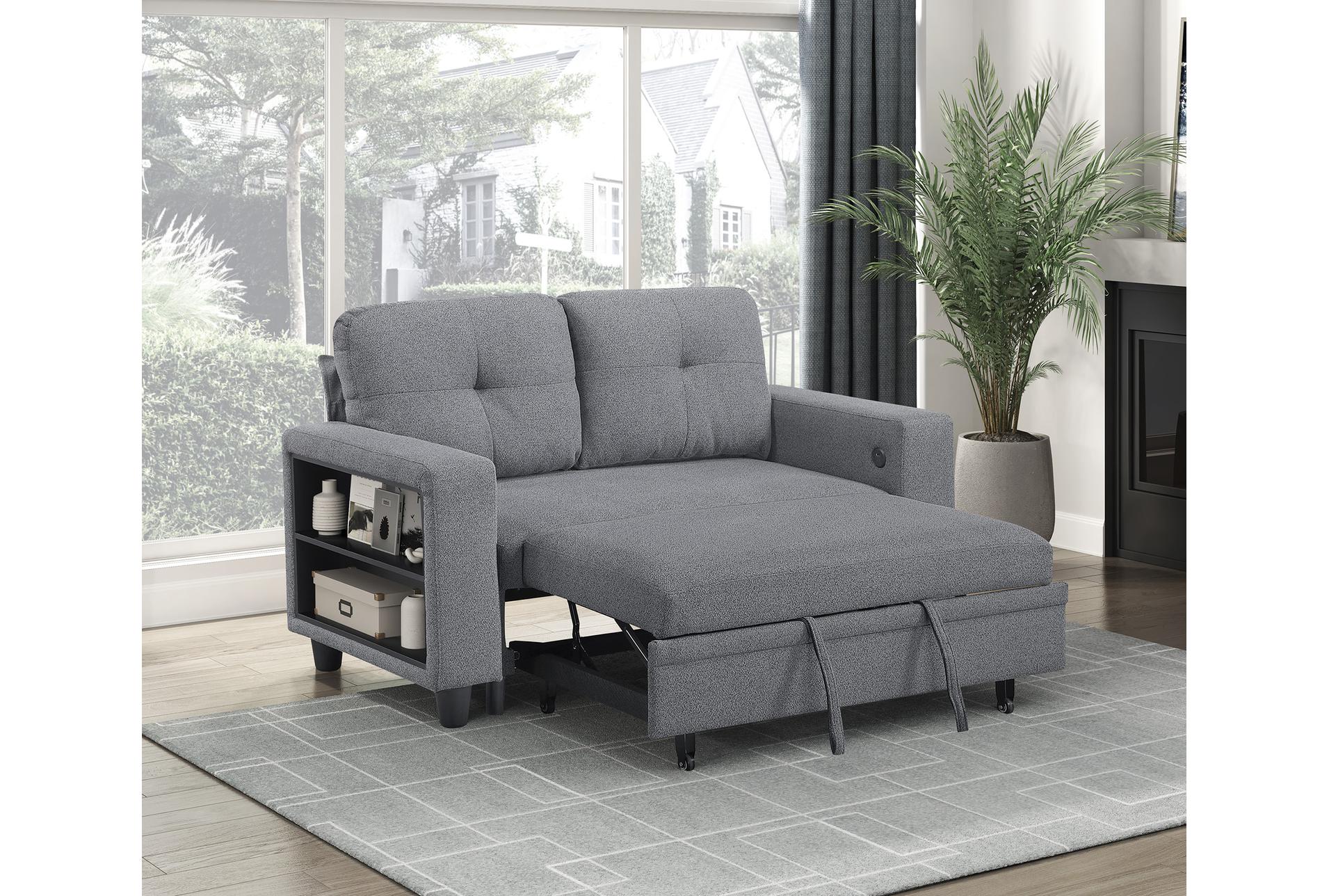 dwyer grey loveseat with pull-out bed shelves and charging ports 26 dwyer grey loveseat with pull-out bed shelves and charging ports