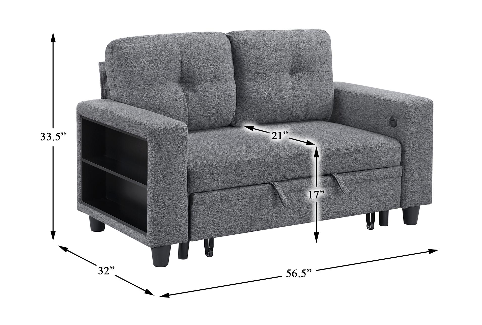 dwyer grey loveseat with pull-out bed shelves and charging ports 20 dwyer grey loveseat with pull-out bed shelves and charging ports
