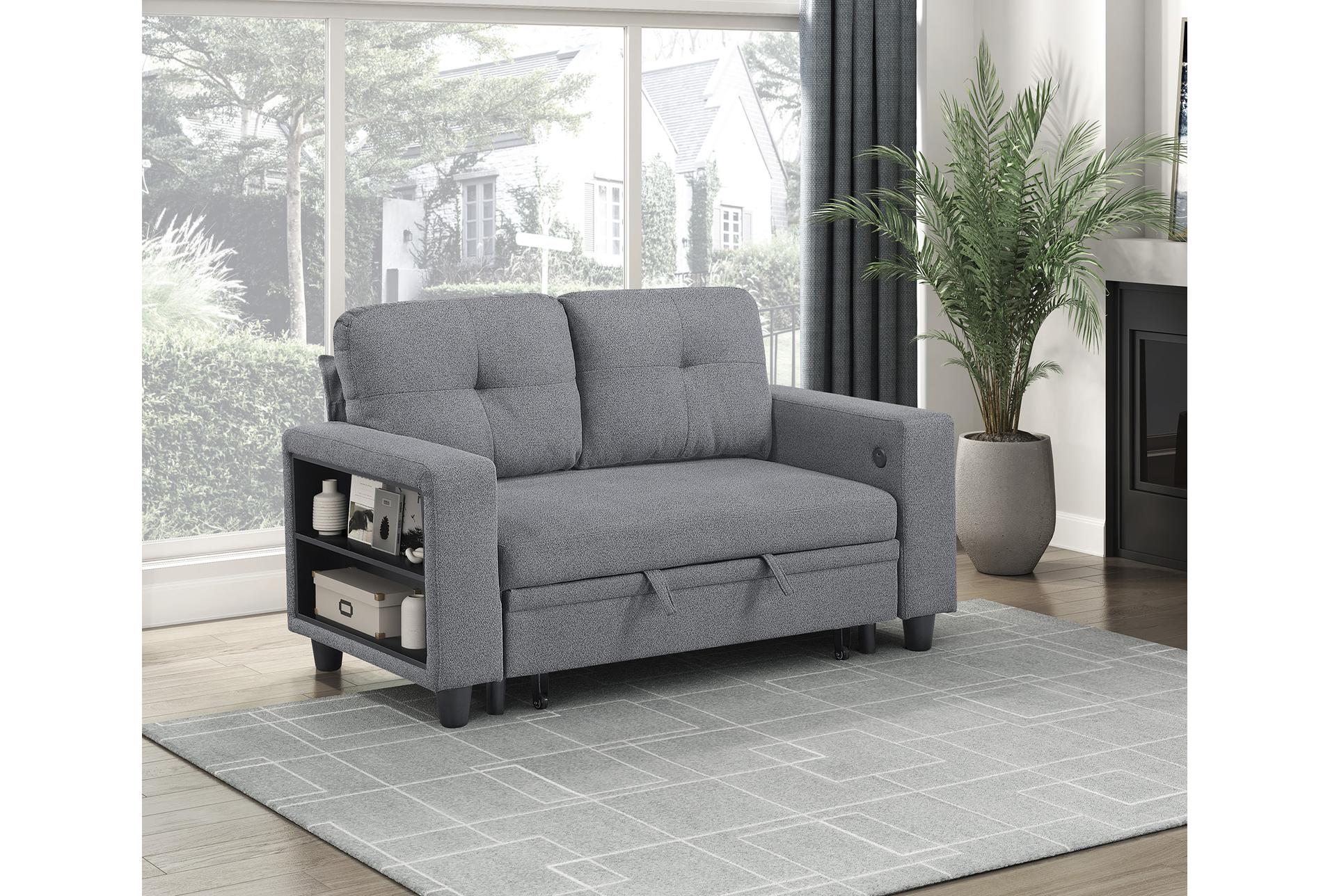 dwyer grey loveseat with pull-out bed shelves and charging ports 22 dwyer grey loveseat with pull-out bed shelves and charging ports