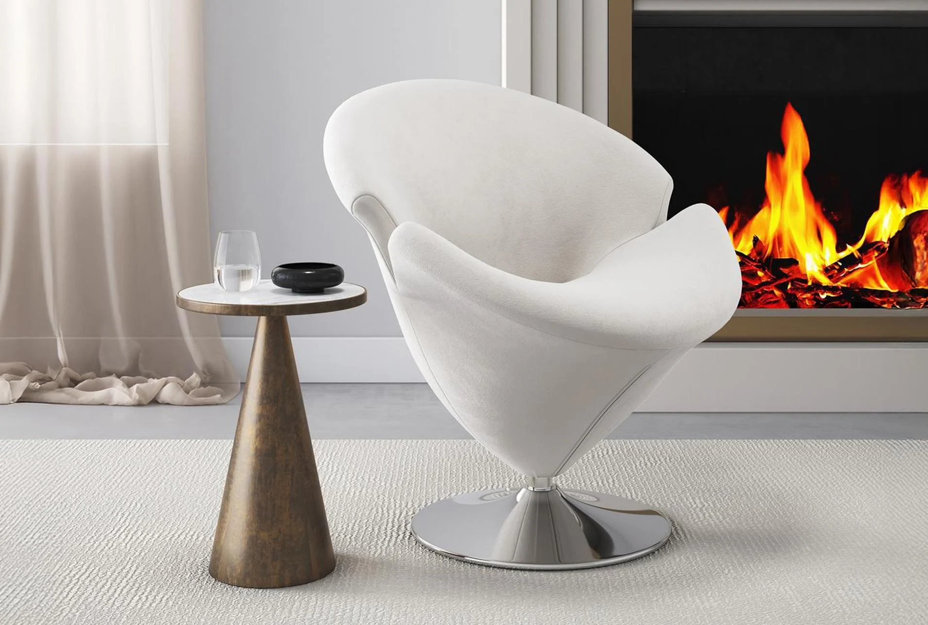 tulip white swivel accent chair