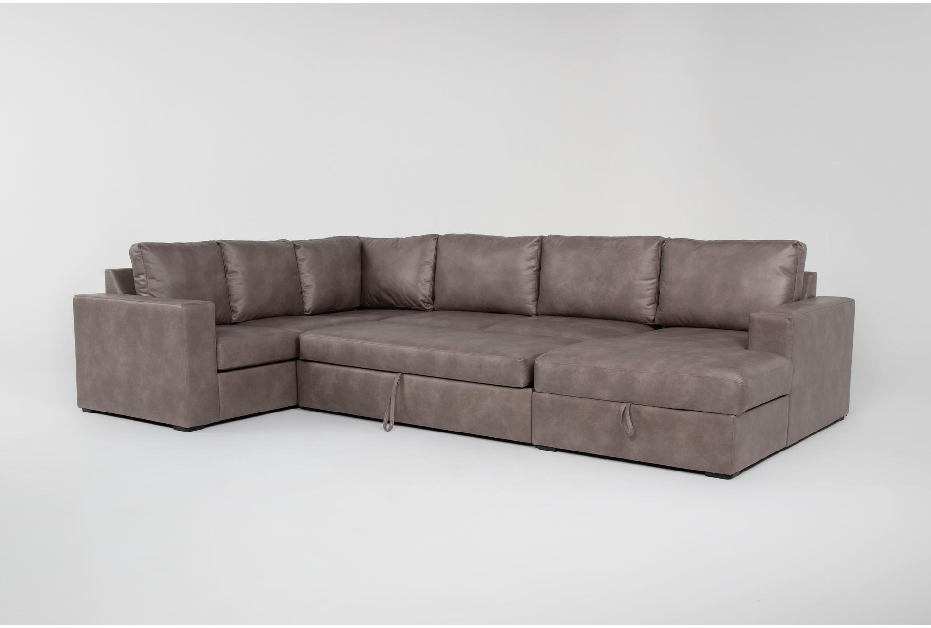 sebastian taupe brown faux leather 140" 3 piece convertible sectional with right arm facing storage chaise | fabric 12 sebastian taupe brown faux leather 140" 3 piece convertible sectional with right arm facing storage chaise | fabric