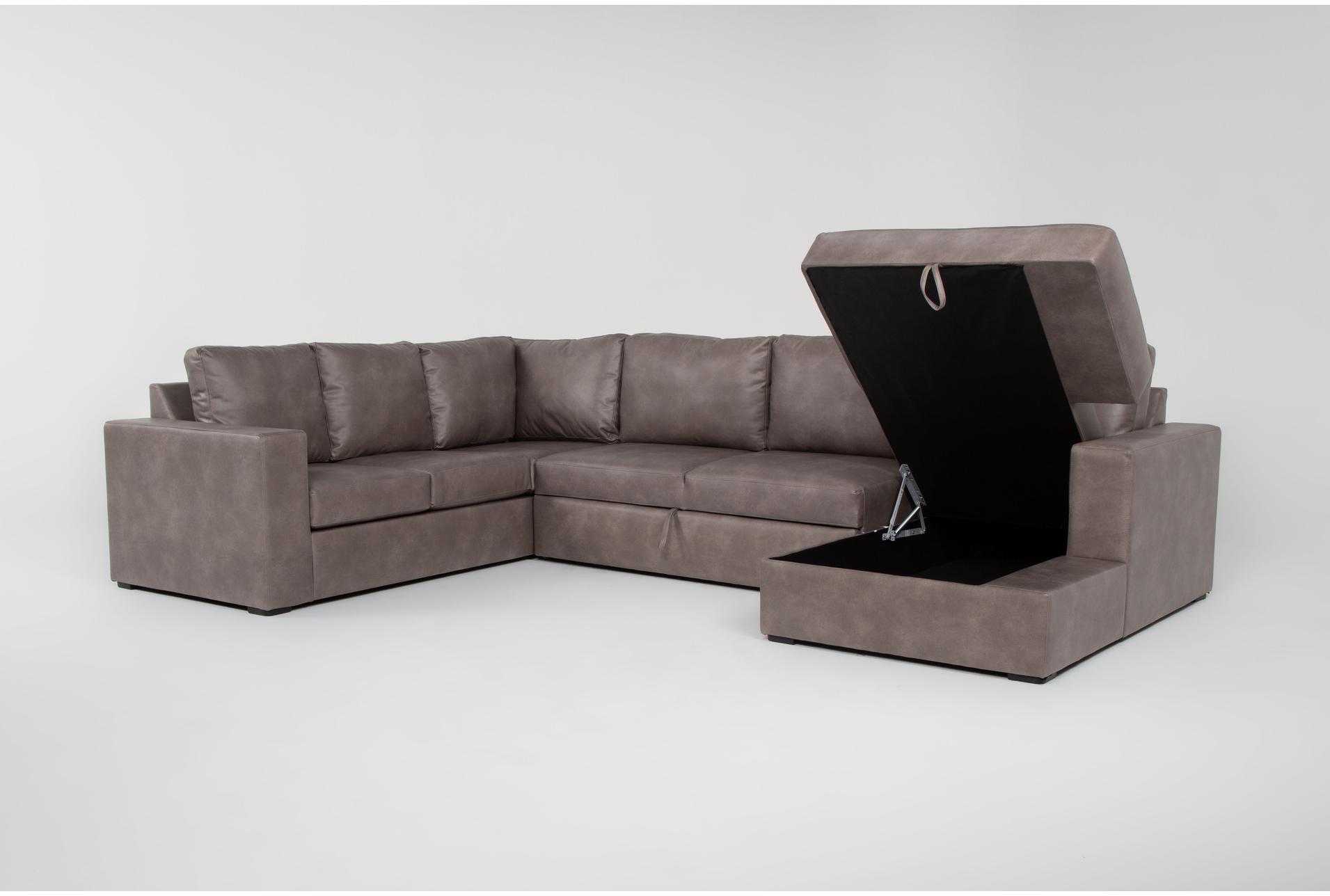 sebastian taupe brown faux leather 140" 3 piece convertible sectional with right arm facing storage chaise | fabric 13 sebastian taupe brown faux leather 140" 3 piece convertible sectional with right arm facing storage chaise | fabric