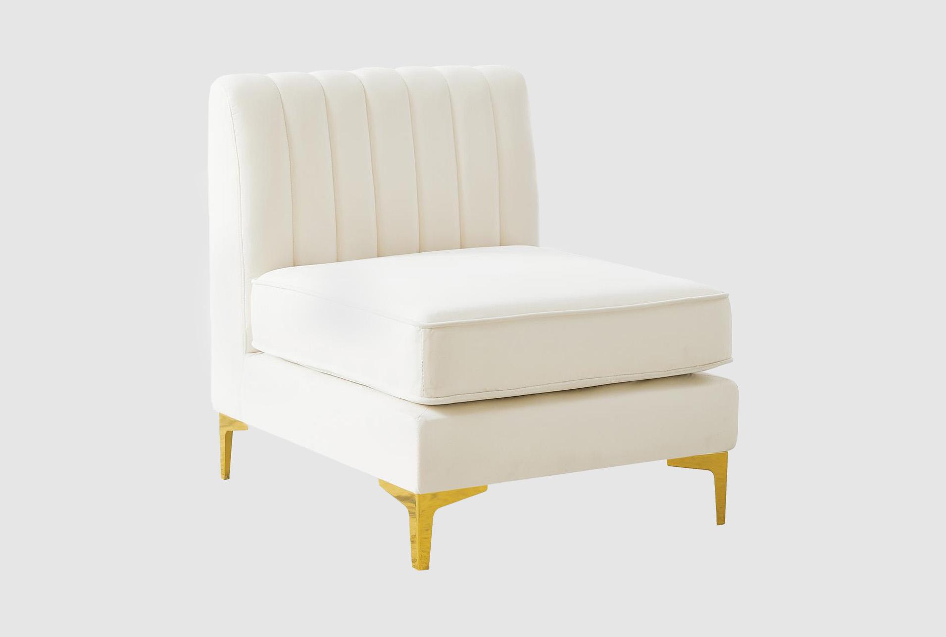 alina cream white velvet armless chair | fabric | modular