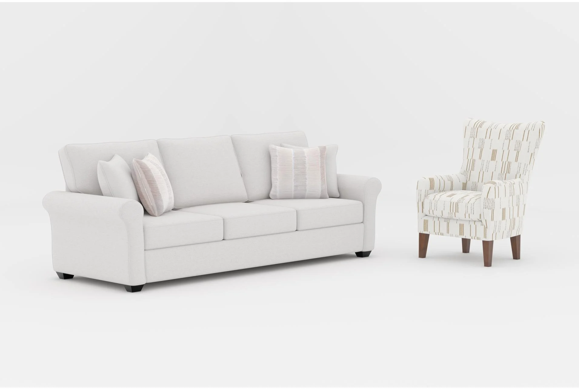 amora ivory white fabric 86" sofa|camille white fabric modern wingback arm chair with dark walnut finish | 2 piece 1 amora ivory white fabric 86" sofa|camille white fabric modern wingback arm chair with dark walnut finish | 2 piece