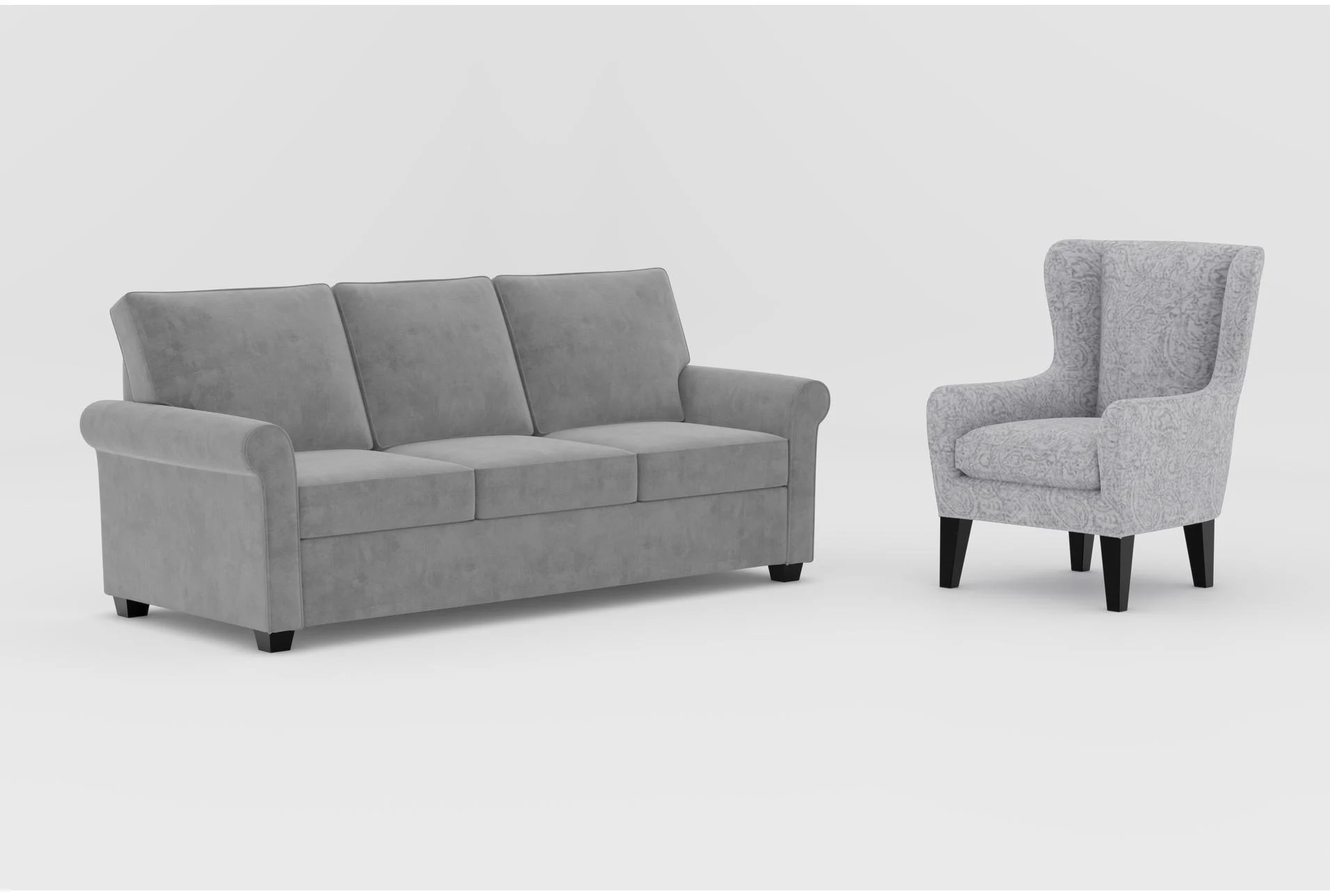 athos vintage grey fabric 86" sofa|anabelle ii grey fabric wingback arm chair with espresso finish | loose reversible back 1 athos vintage grey fabric 86" sofa|anabelle ii grey fabric wingback arm chair with espresso finish | loose reversible back