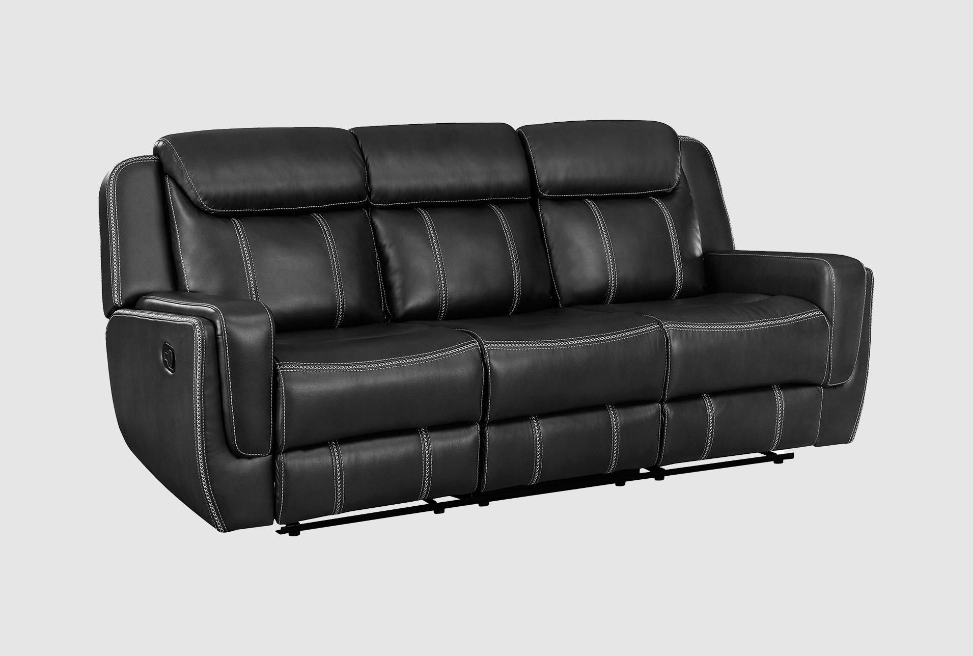 vanguard black faux leather 86" manual reclining sofa with drop down table & usb | exterior pull 1 vanguard black faux leather 86" manual reclining sofa with drop down table & usb | exterior pull