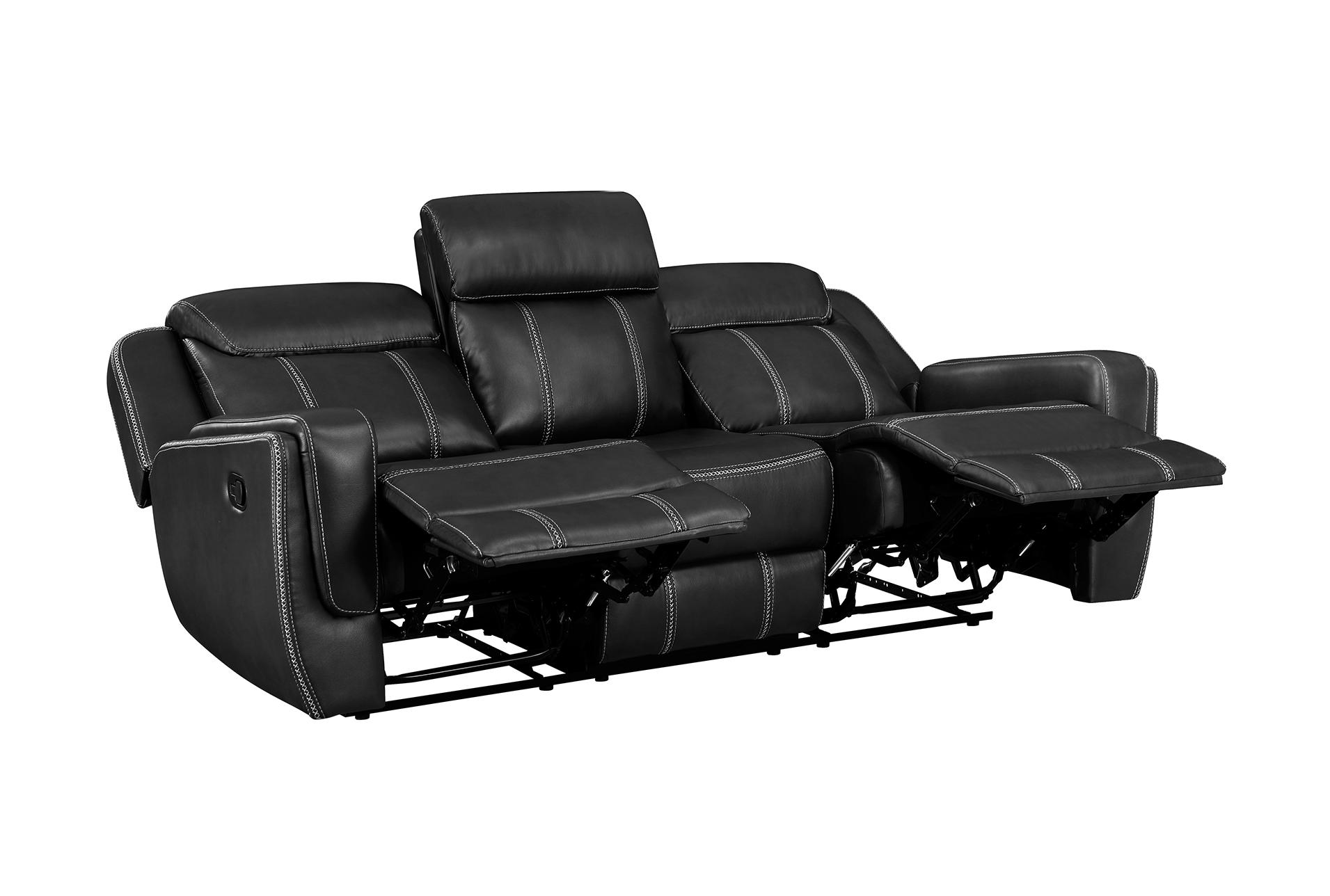 vanguard black faux leather 86" manual reclining sofa with drop down table & usb | exterior pull 14 vanguard black faux leather 86" manual reclining sofa with drop down table & usb | exterior pull