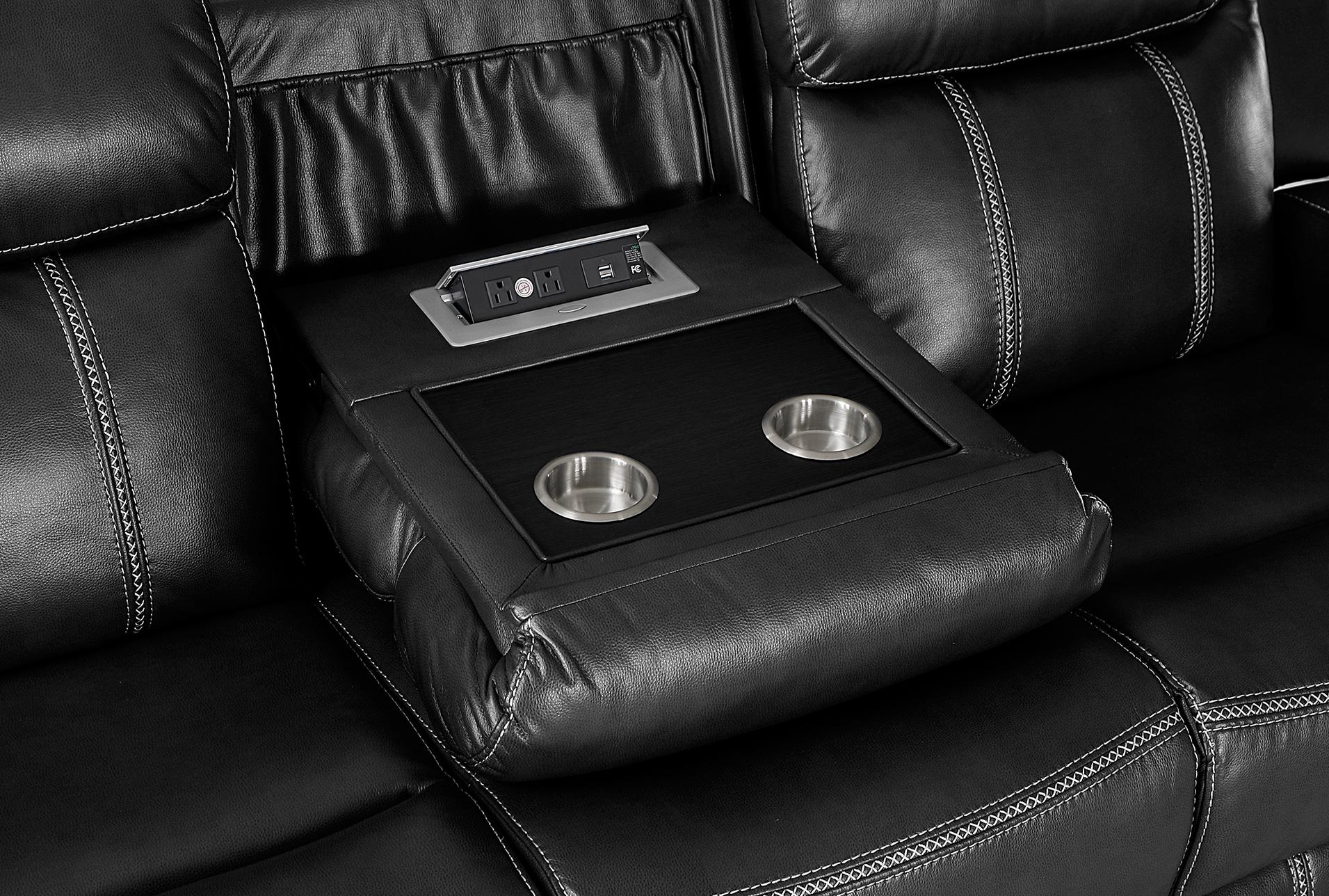 vanguard black faux leather 86" manual reclining sofa with drop down table & usb | exterior pull 16 vanguard black faux leather 86" manual reclining sofa with drop down table & usb | exterior pull