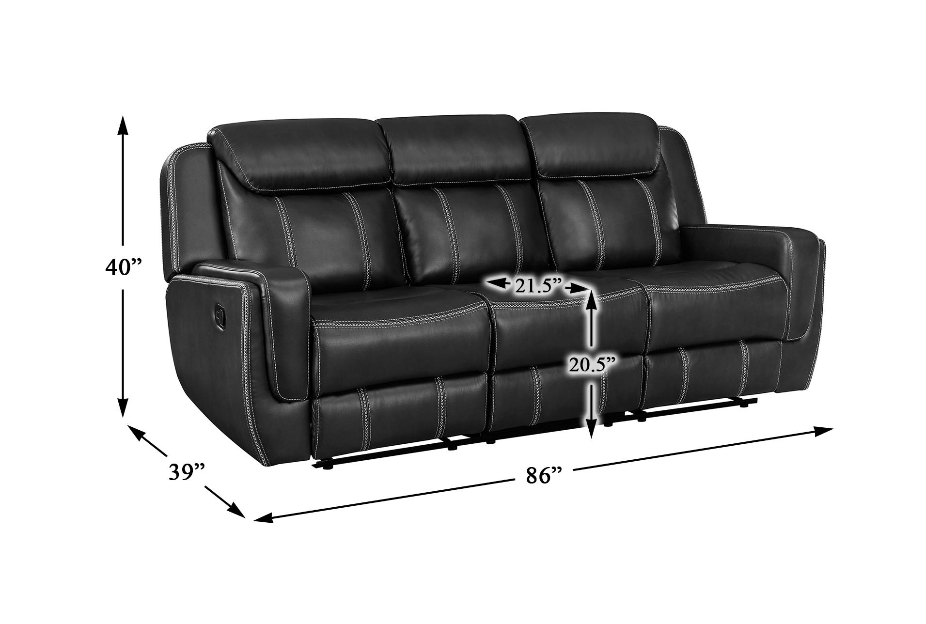 vanguard black faux leather 86" manual reclining sofa with drop down table & usb | exterior pull 17 vanguard black faux leather 86" manual reclining sofa with drop down table & usb | exterior pull