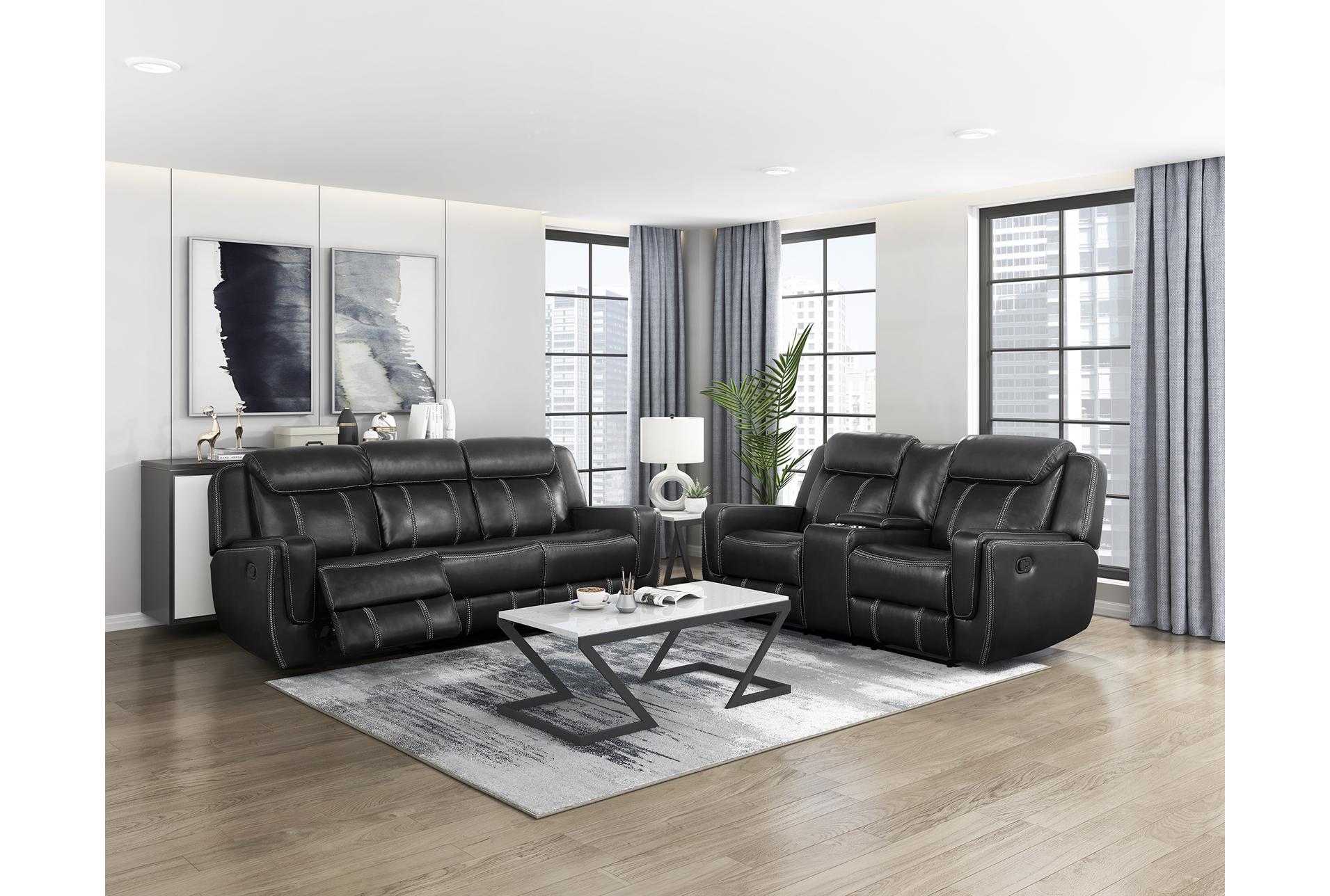 vanguard black faux leather 86" manual reclining sofa with drop down table & usb | exterior pull 19 vanguard black faux leather 86" manual reclining sofa with drop down table & usb | exterior pull
