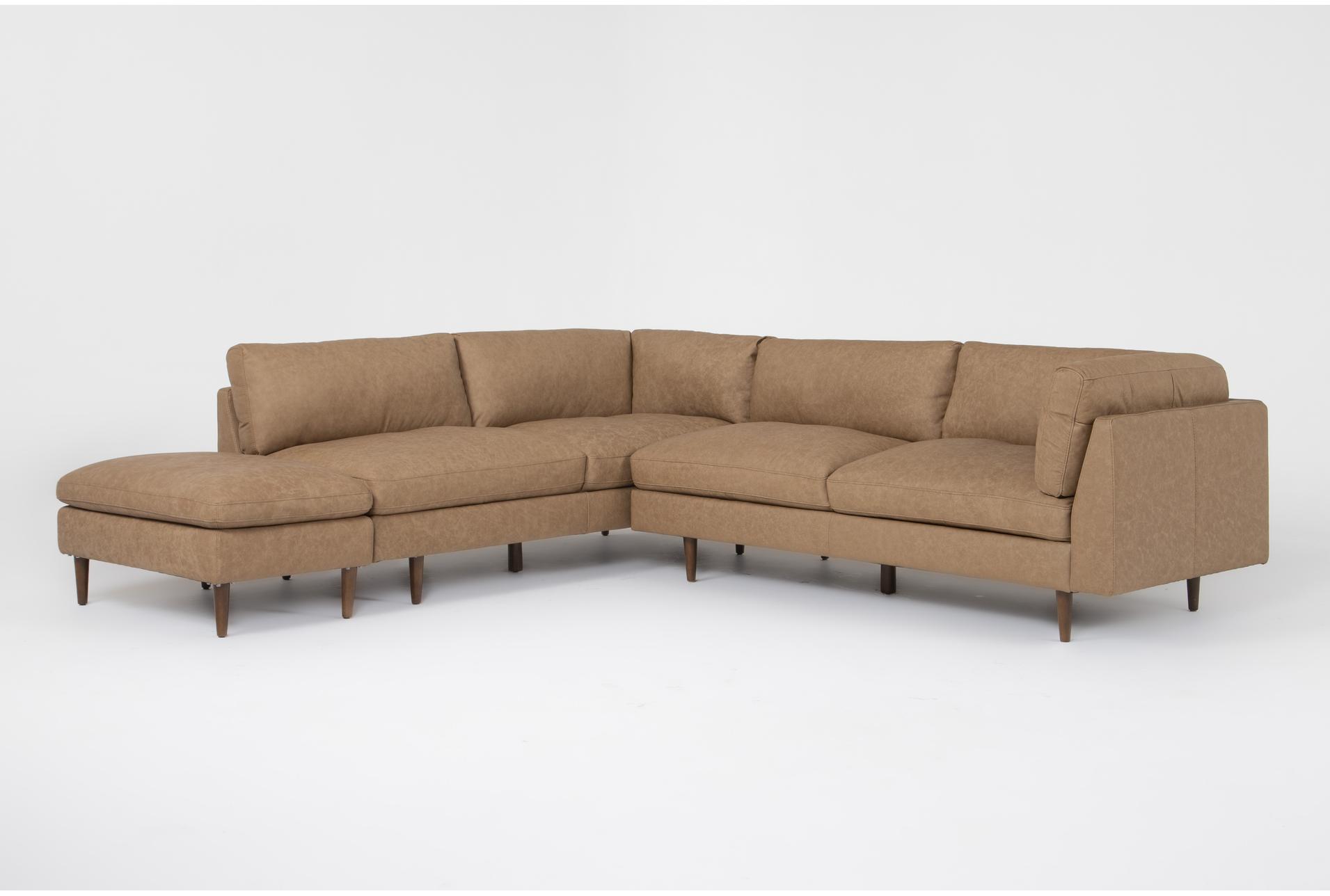 ewan caramel leather 3 piece sectional with left arm facing bumper chaise 1 ewan caramel leather 3 piece sectional with left arm facing bumper chaise
