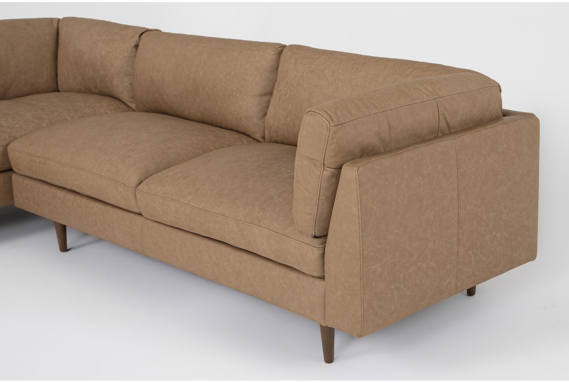 ewan caramel leather 3 piece sectional with left arm facing bumper chaise 9 ewan caramel leather 3 piece sectional with left arm facing bumper chaise