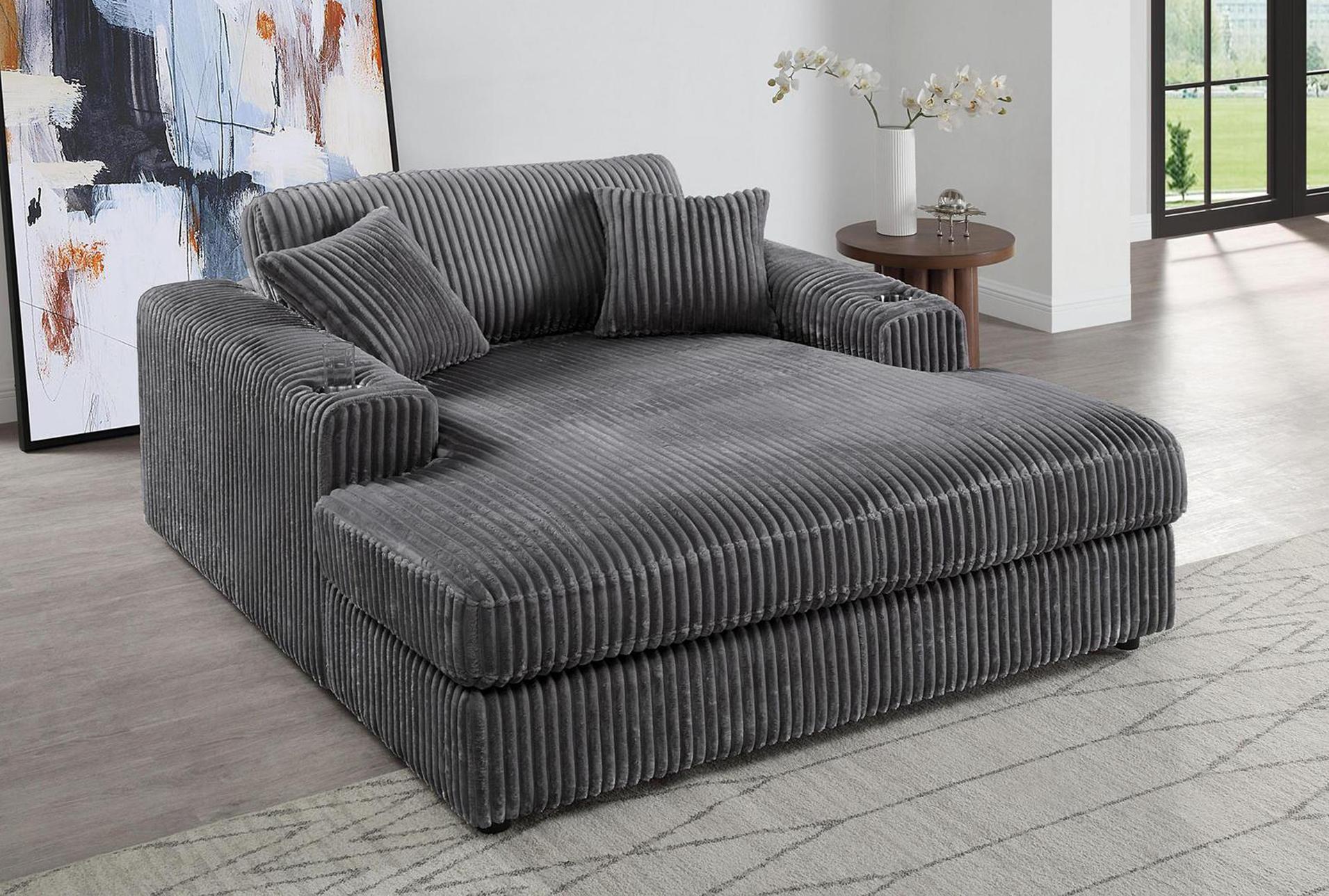 raphael dark grey chaise with 2 pillows