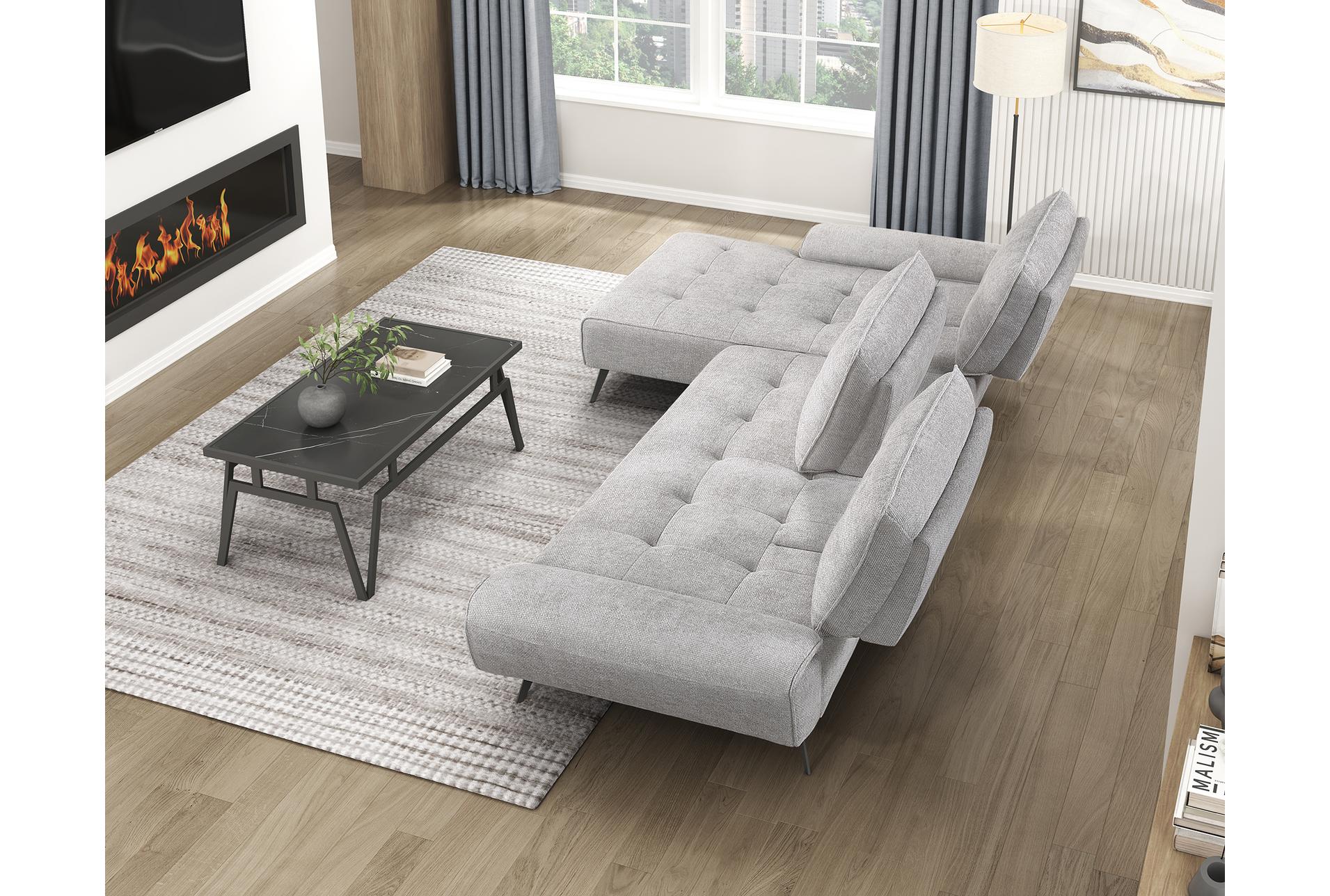 vortex light grey 2-piece sectional with left chaise and dual-position backs for adjustable seat depth 26 vortex light grey 2-piece sectional with left chaise and dual-position backs for adjustable seat depth