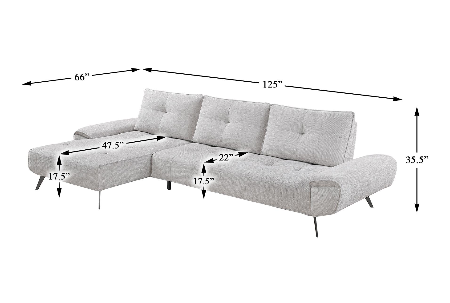 vortex light grey 2-piece sectional with left chaise and dual-position backs for adjustable seat depth 22 vortex light grey 2-piece sectional with left chaise and dual-position backs for adjustable seat depth