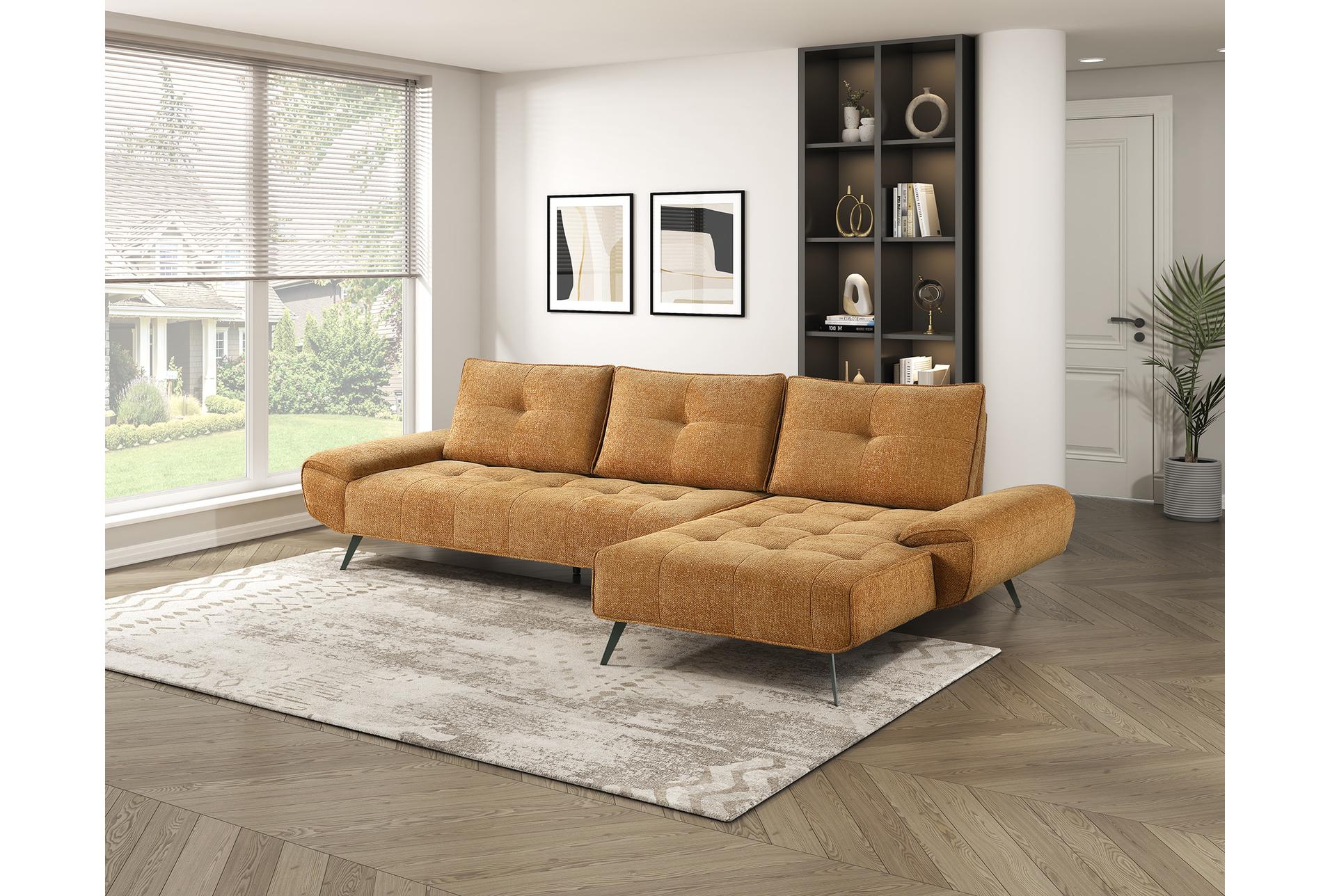 vortex orange 2-piece sectional with right chaise and dual-position backs for adjustable seat depth 24 vortex orange 2-piece sectional with right chaise and dual-position backs for adjustable seat depth