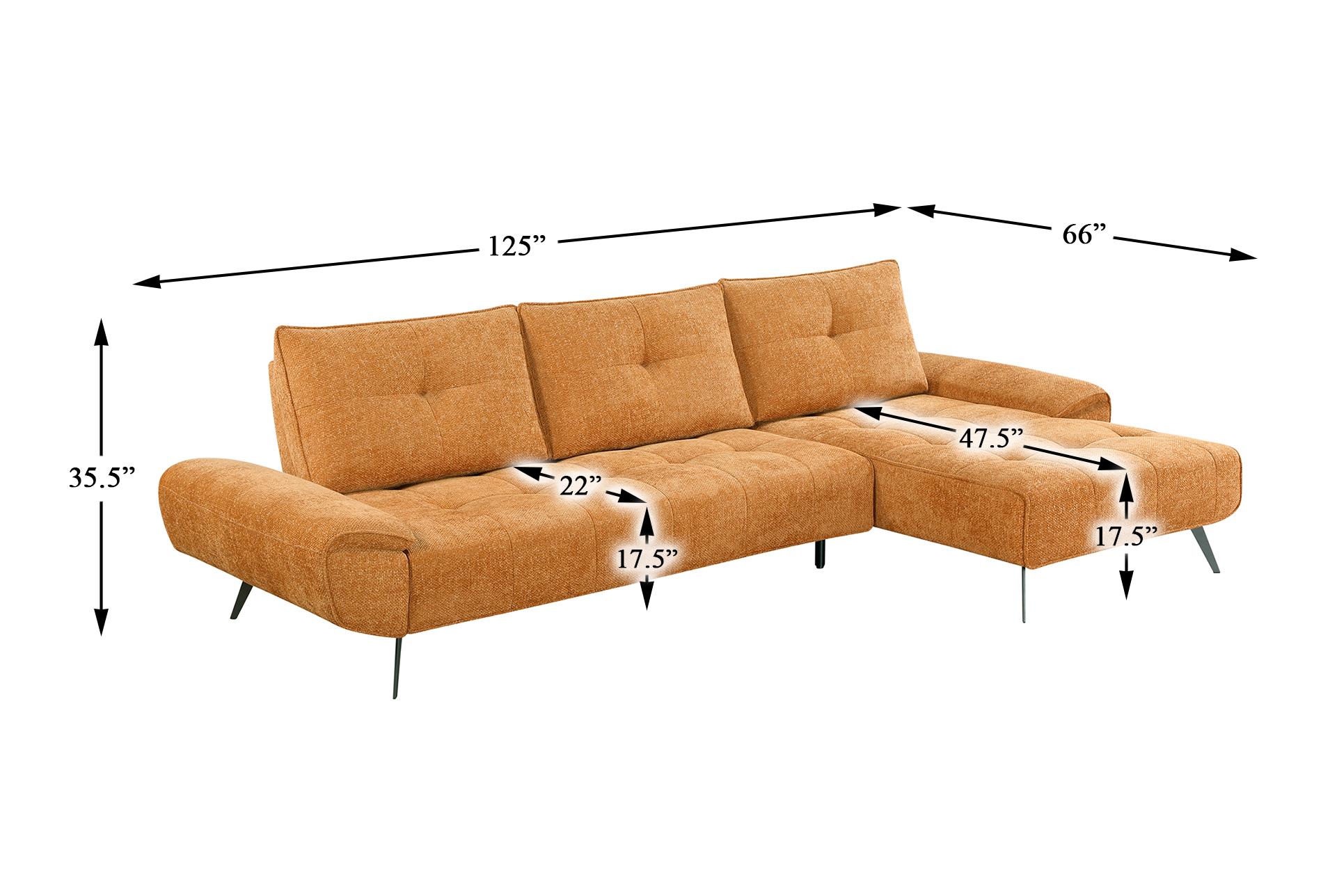 vortex orange 2-piece sectional with right chaise and dual-position backs for adjustable seat depth 22 vortex orange 2-piece sectional with right chaise and dual-position backs for adjustable seat depth