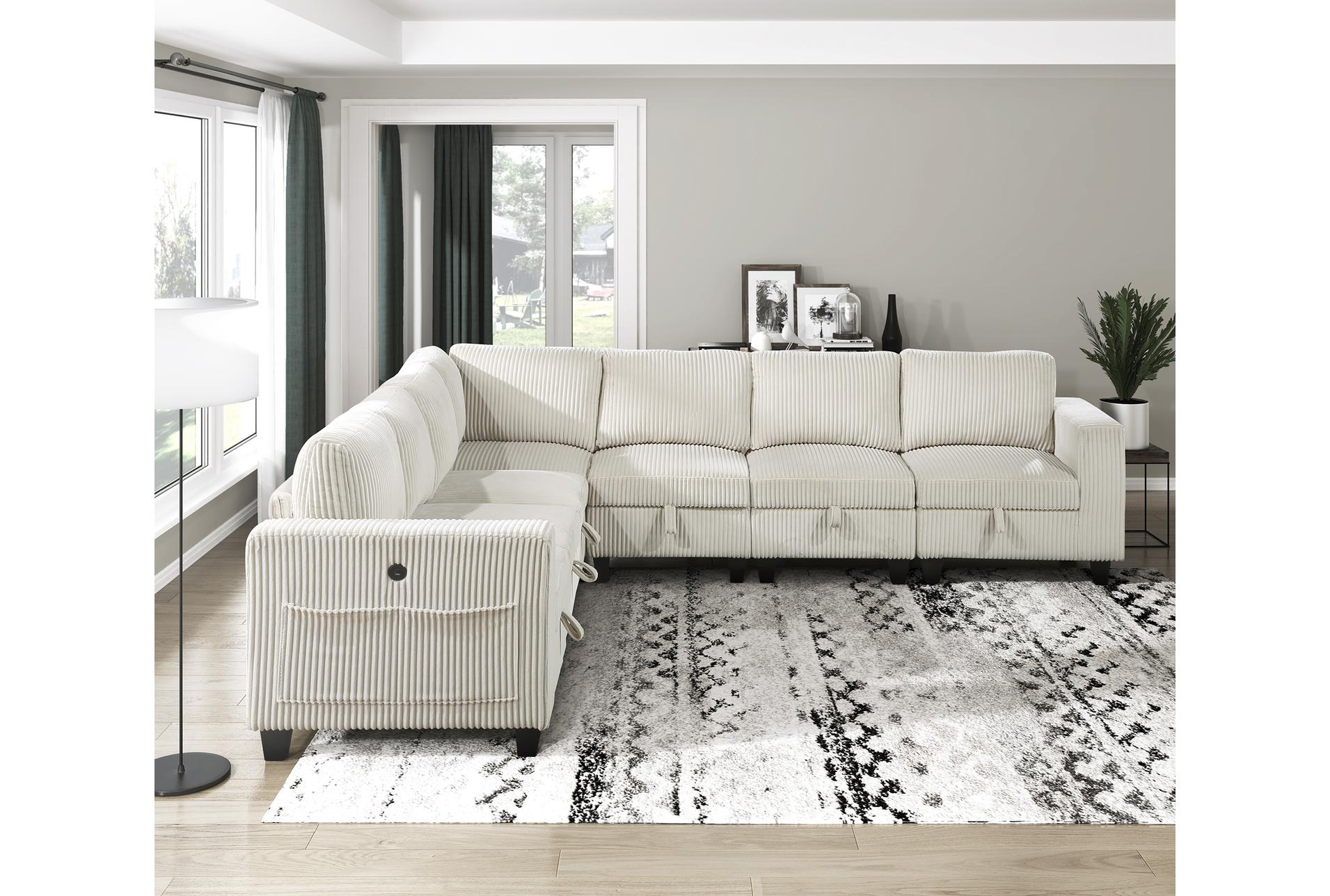 radnor beige 7-piece sectional with storage storage pouches and usb charging ports 14 radnor beige 7-piece sectional with storage storage pouches and usb charging ports