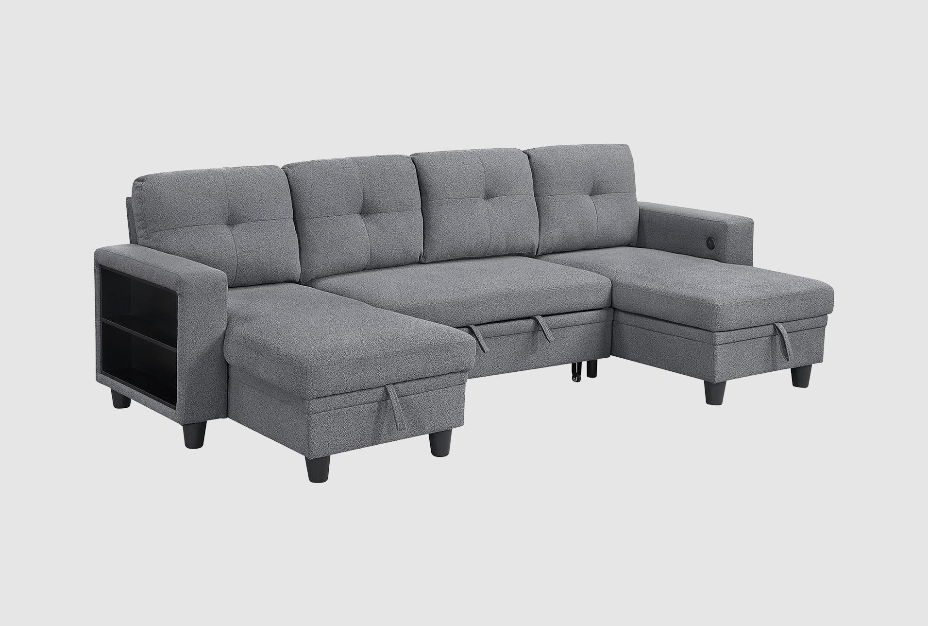 dwyer grey sectional with two chaises pull-out bed shelves and charging ports 1 dwyer grey sectional with two chaises pull-out bed shelves and charging ports