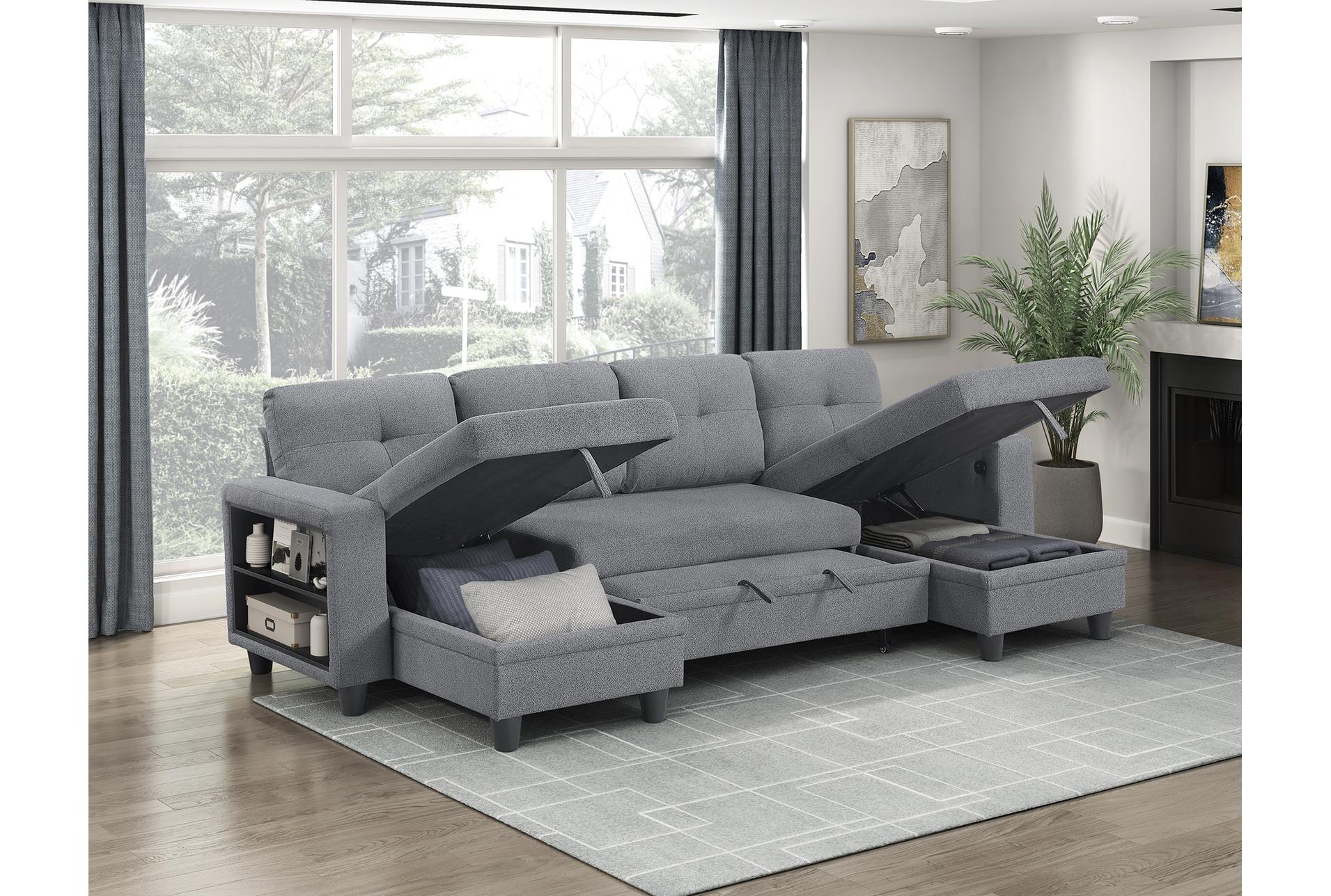 dwyer grey sectional with two chaises pull-out bed shelves and charging ports 23 dwyer grey sectional with two chaises pull-out bed shelves and charging ports