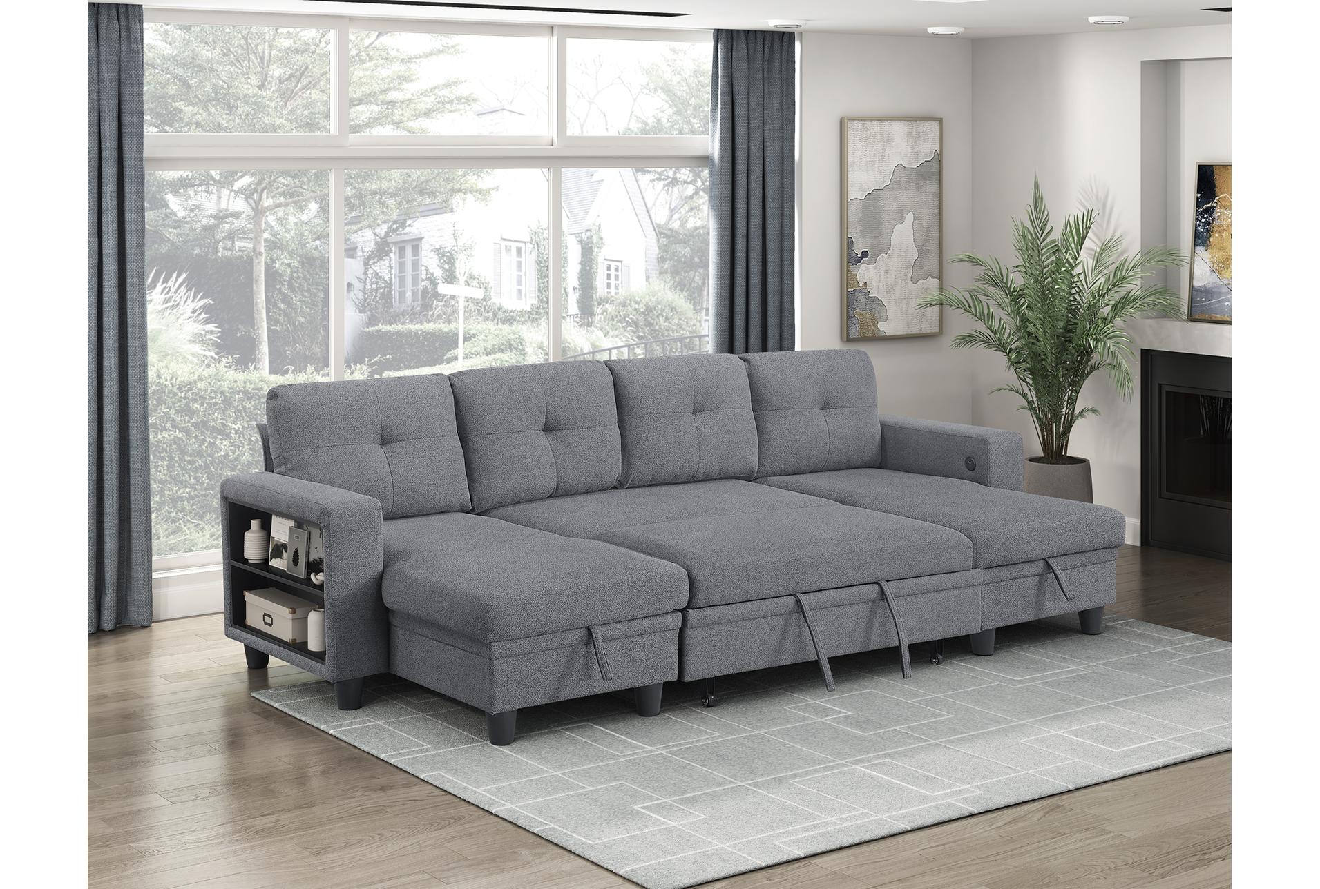 dwyer grey sectional with two chaises pull-out bed shelves and charging ports 24 dwyer grey sectional with two chaises pull-out bed shelves and charging ports