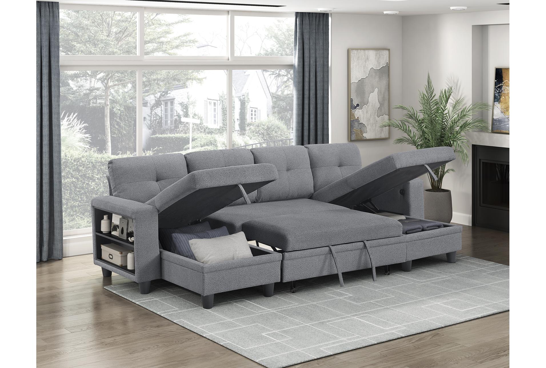 dwyer grey sectional with two chaises pull-out bed shelves and charging ports 25 dwyer grey sectional with two chaises pull-out bed shelves and charging ports