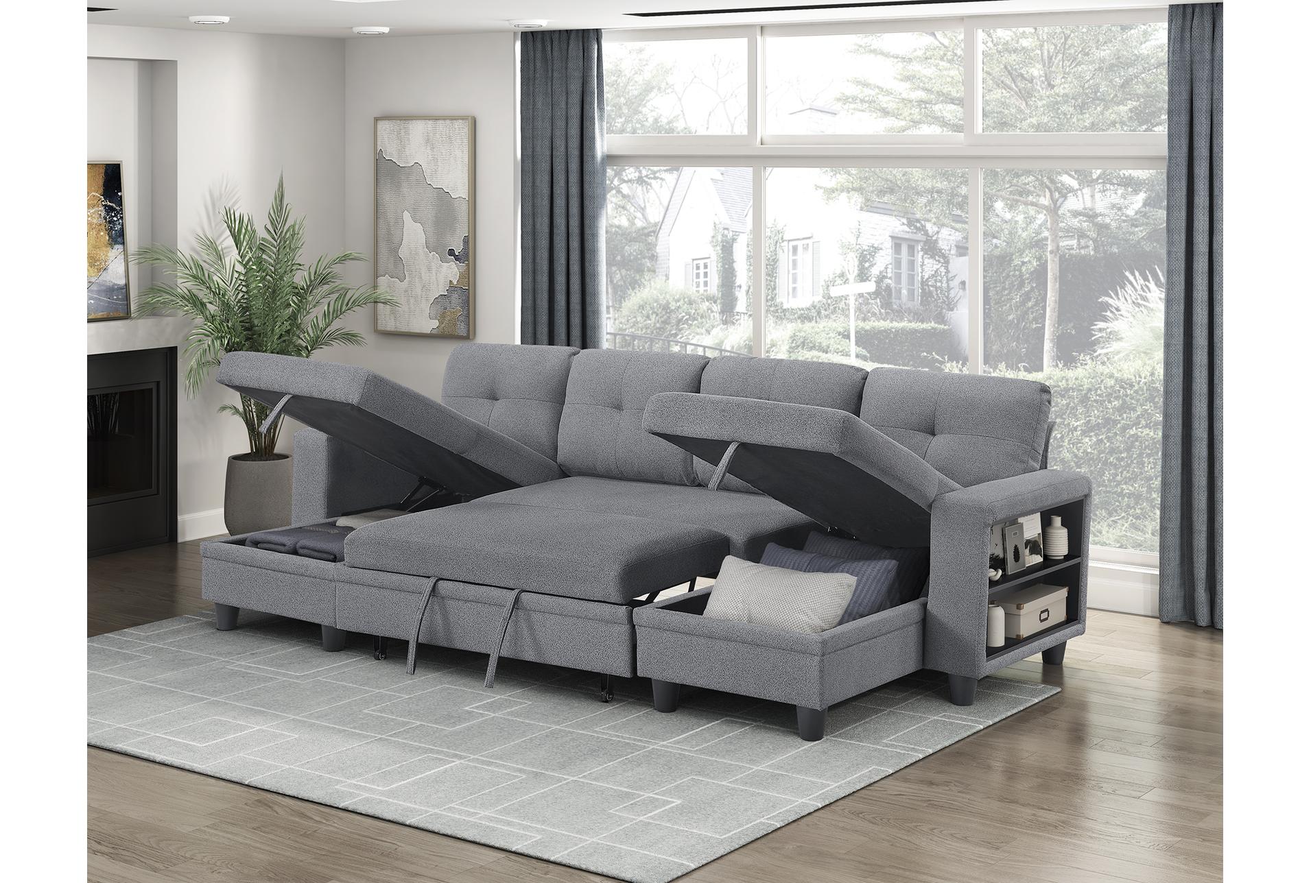 dwyer grey sectional with two chaises pull-out bed shelves and charging ports 26 dwyer grey sectional with two chaises pull-out bed shelves and charging ports
