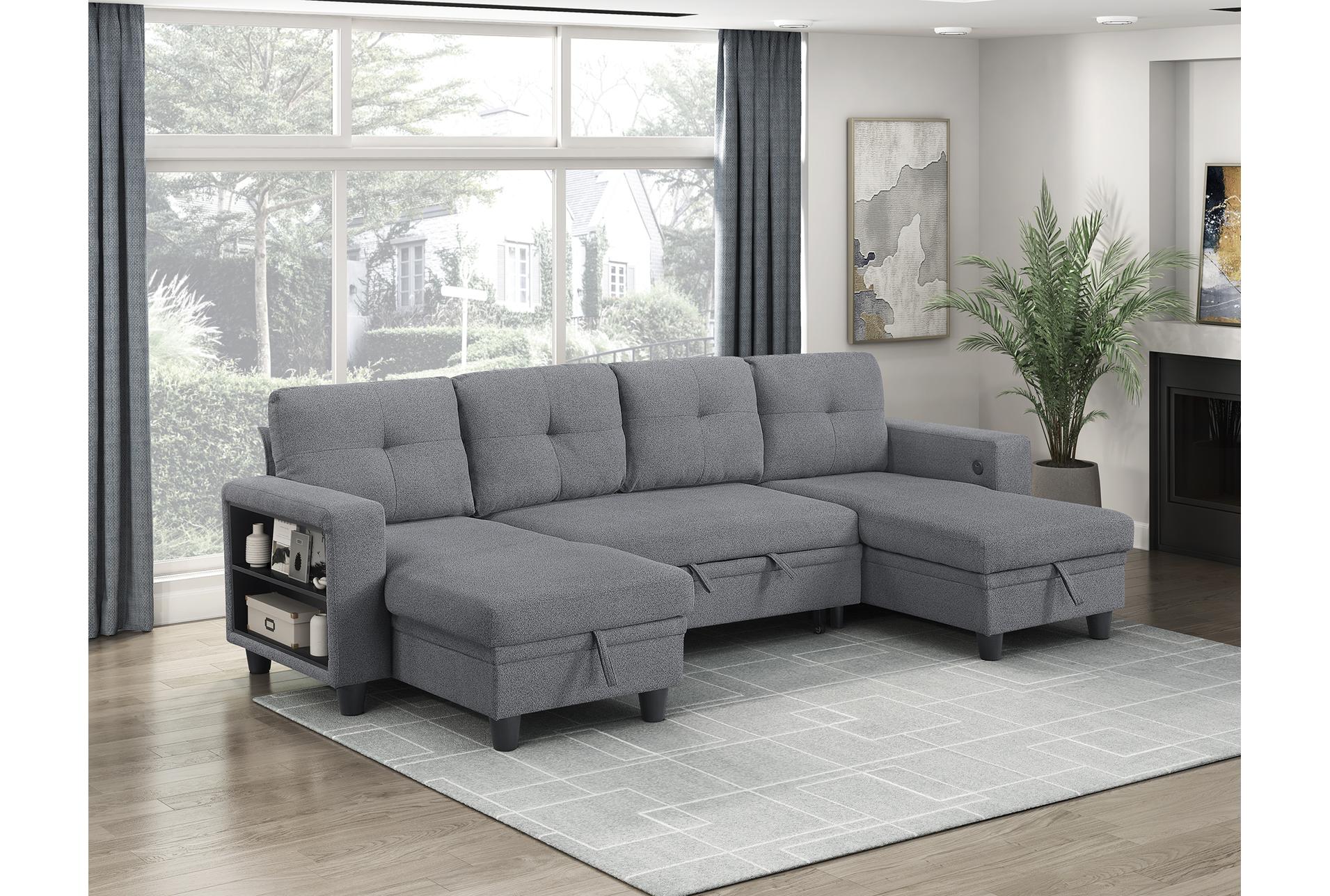dwyer grey sectional with two chaises pull-out bed shelves and charging ports 21 dwyer grey sectional with two chaises pull-out bed shelves and charging ports