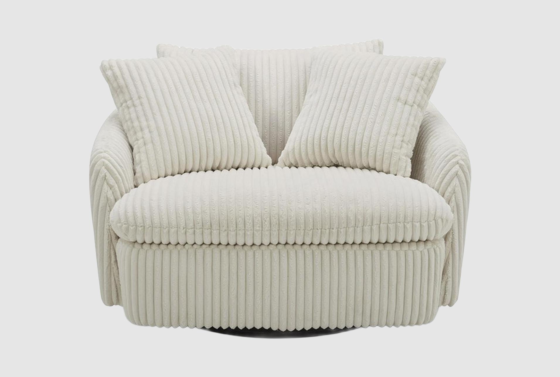grande ivory white fabric curved swivel cuddler chair with 2 toss pillows | sets | solid | high performance fabric 1 grande ivory white fabric curved swivel cuddler chair with 2 toss pillows | sets | solid | high performance fabric