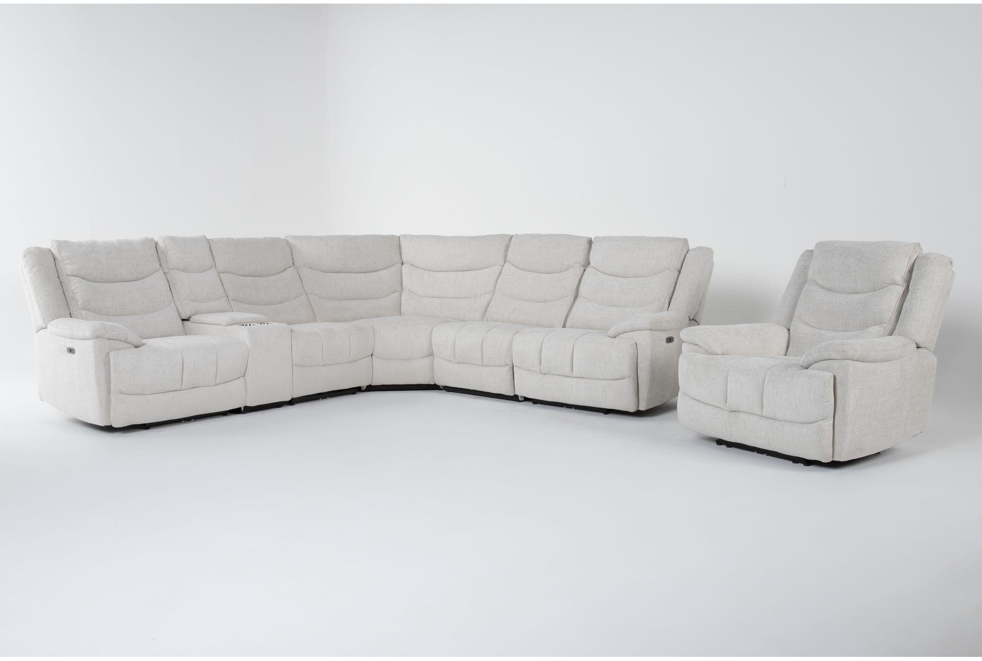 cruz ecru beige 112" 6 piece power reclining l-shaped modular sectional & recliner set with storage cupholders & usb | fabric | reversible 1 cruz ecru beige 112" 6 piece power reclining l-shaped modular sectional & recliner set with storage cupholders & usb | fabric | reversible