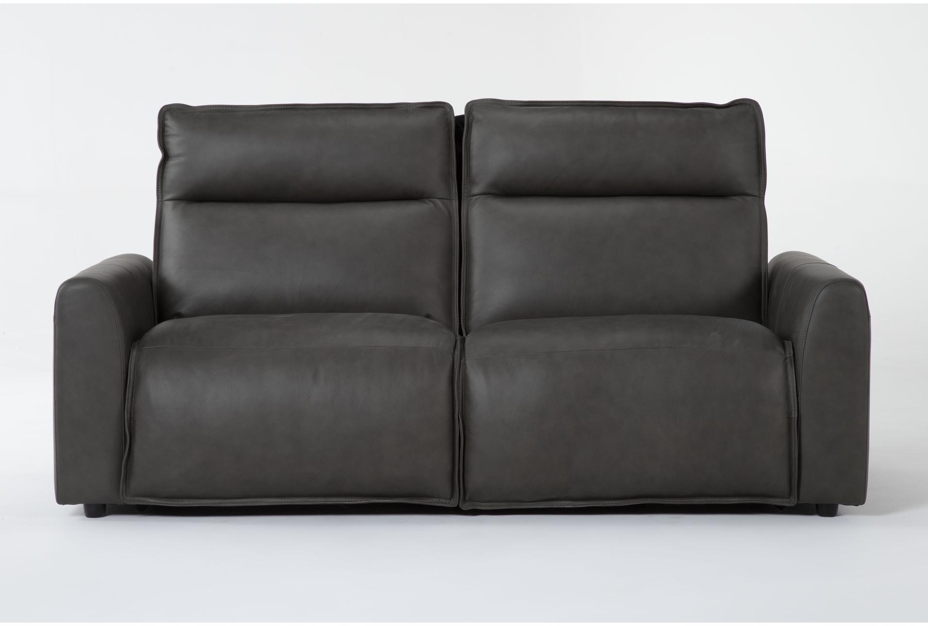 trenton graphite leather 2 piece power reclining modular loveseat with power headrest 1 trenton graphite leather 2 piece power reclining modular loveseat with power headrest