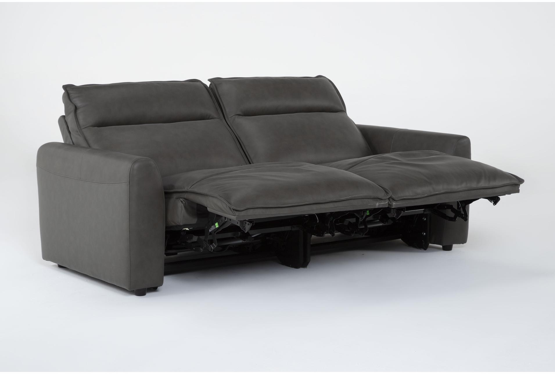 trenton graphite leather 2 piece power reclining modular loveseat with power headrest 12 trenton graphite leather 2 piece power reclining modular loveseat with power headrest