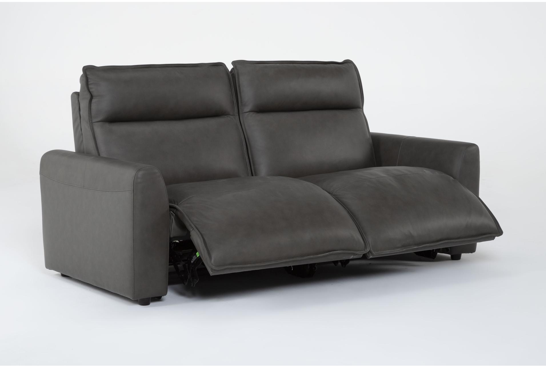 trenton graphite leather 2 piece power reclining modular loveseat with power headrest 14 trenton graphite leather 2 piece power reclining modular loveseat with power headrest