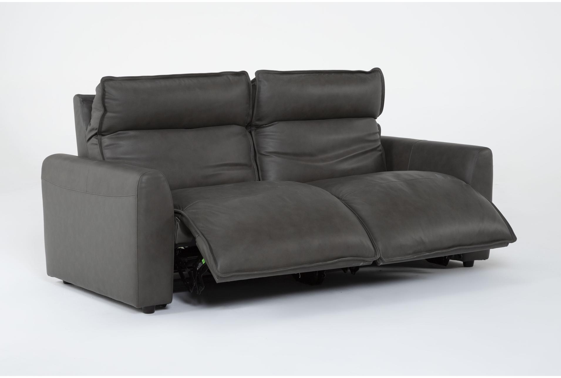 trenton graphite leather 2 piece power reclining modular loveseat with power headrest 15 trenton graphite leather 2 piece power reclining modular loveseat with power headrest