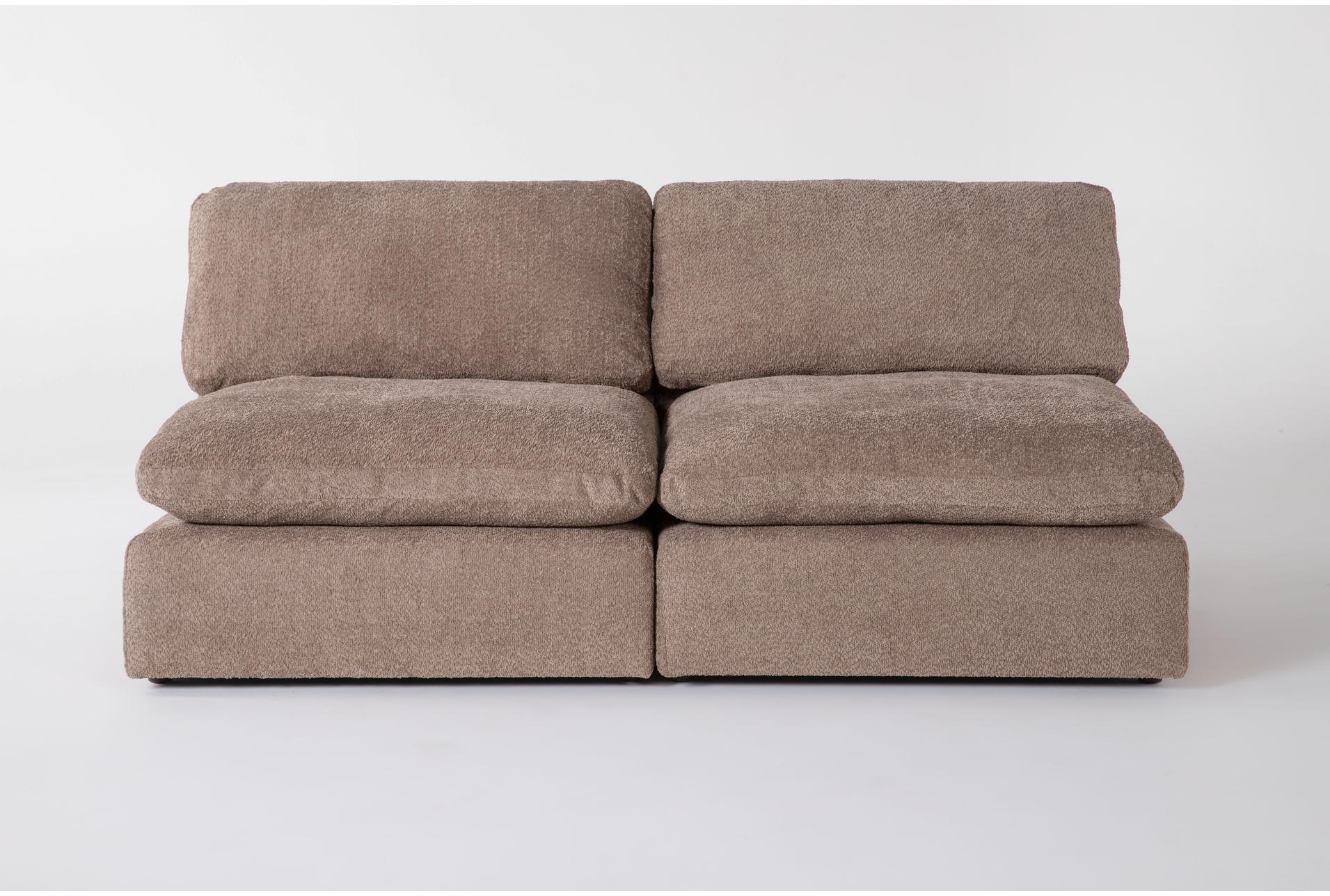 aaliyah mink brown boucle fabric 80" modular 2 piece armless apartment sofa | loose reversible back