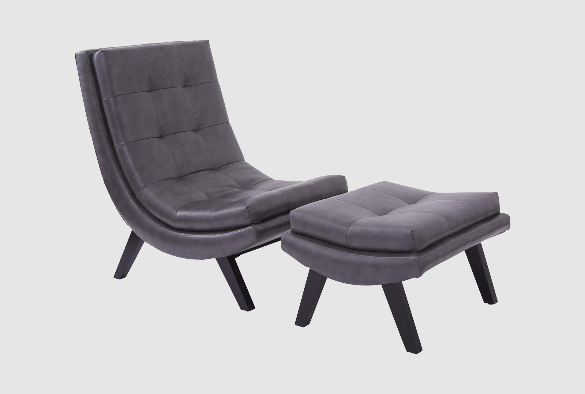 tustin grey pewter faux leather vinyl lounge chair & ottoman set | high performance fabric | solid | curved | armless