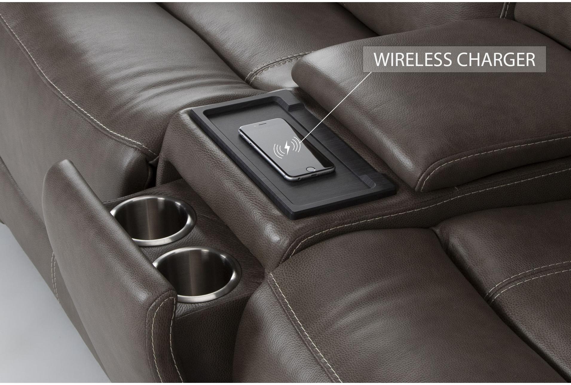 dylan dark taupe leather 78" flexsteel power zero gravity reclining console loveseat with power headrest wireless charging & usb 19 dylan dark taupe leather 78" flexsteel power zero gravity reclining console loveseat with power headrest wireless charging & usb
